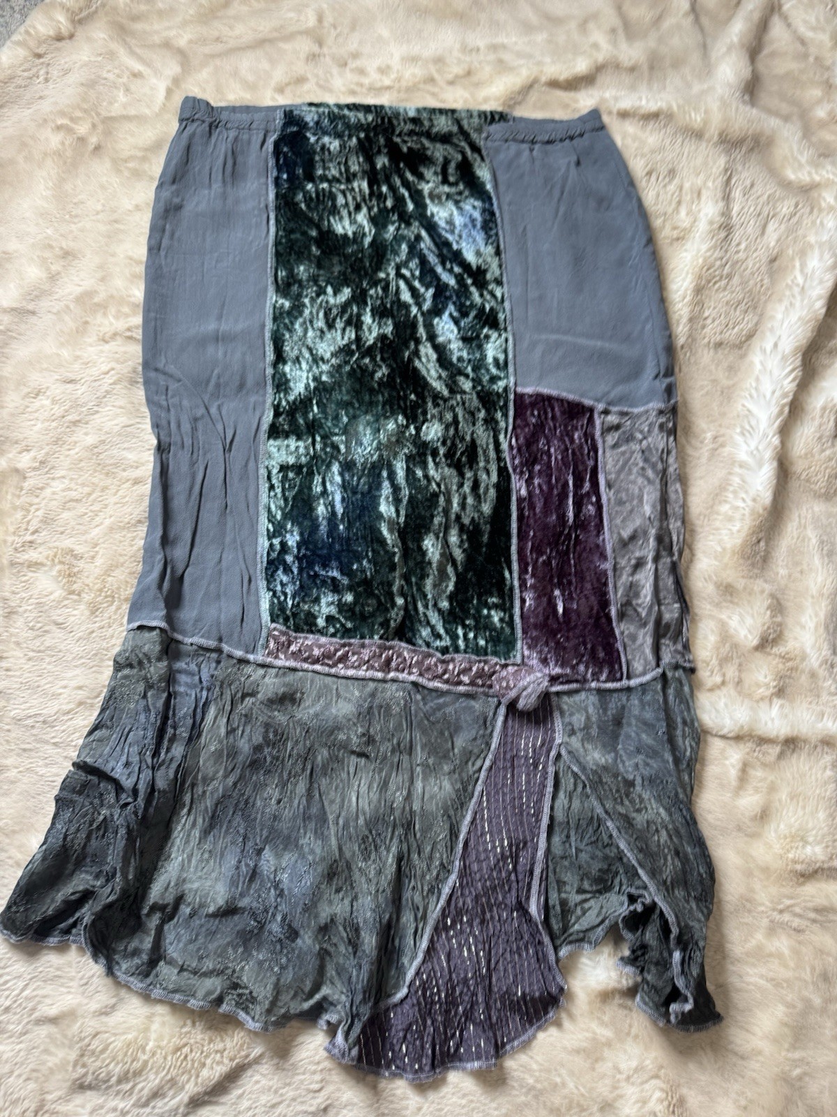 Vintage Boutique for Country Wear Patchwork Velvet Rayon Skirt M