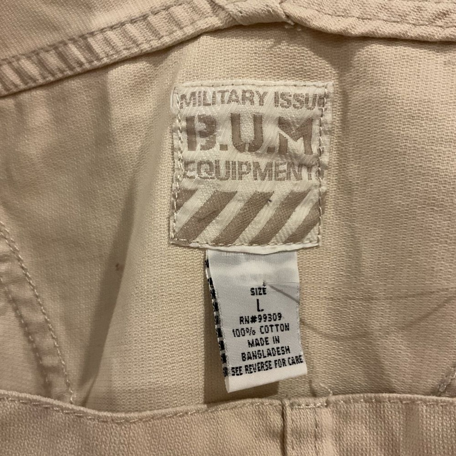 B.U.M. Equipment Military Issue Utility Shortall Romper Overalls Beige L Vintage