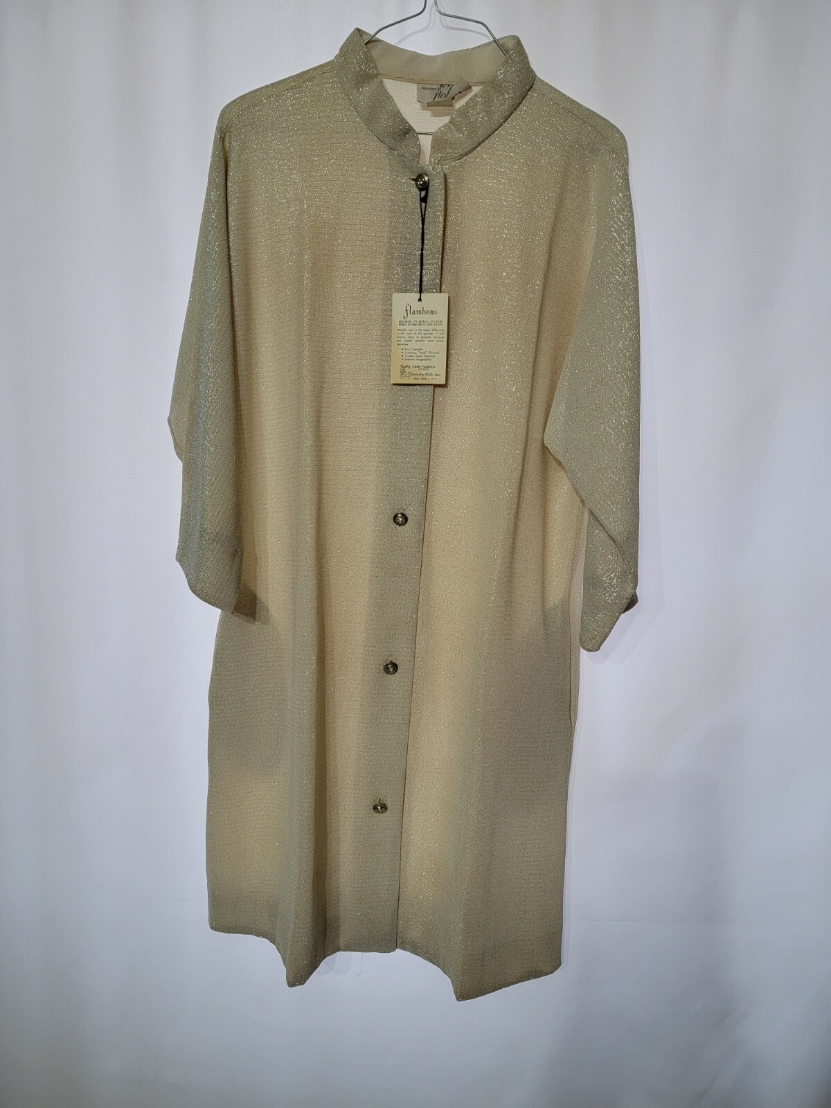 VINTAGE FLOBERT BUTTON FRONT WITH SIDE POCKETS BEIGE METALLIC DRESS SIZE 8 TAGS