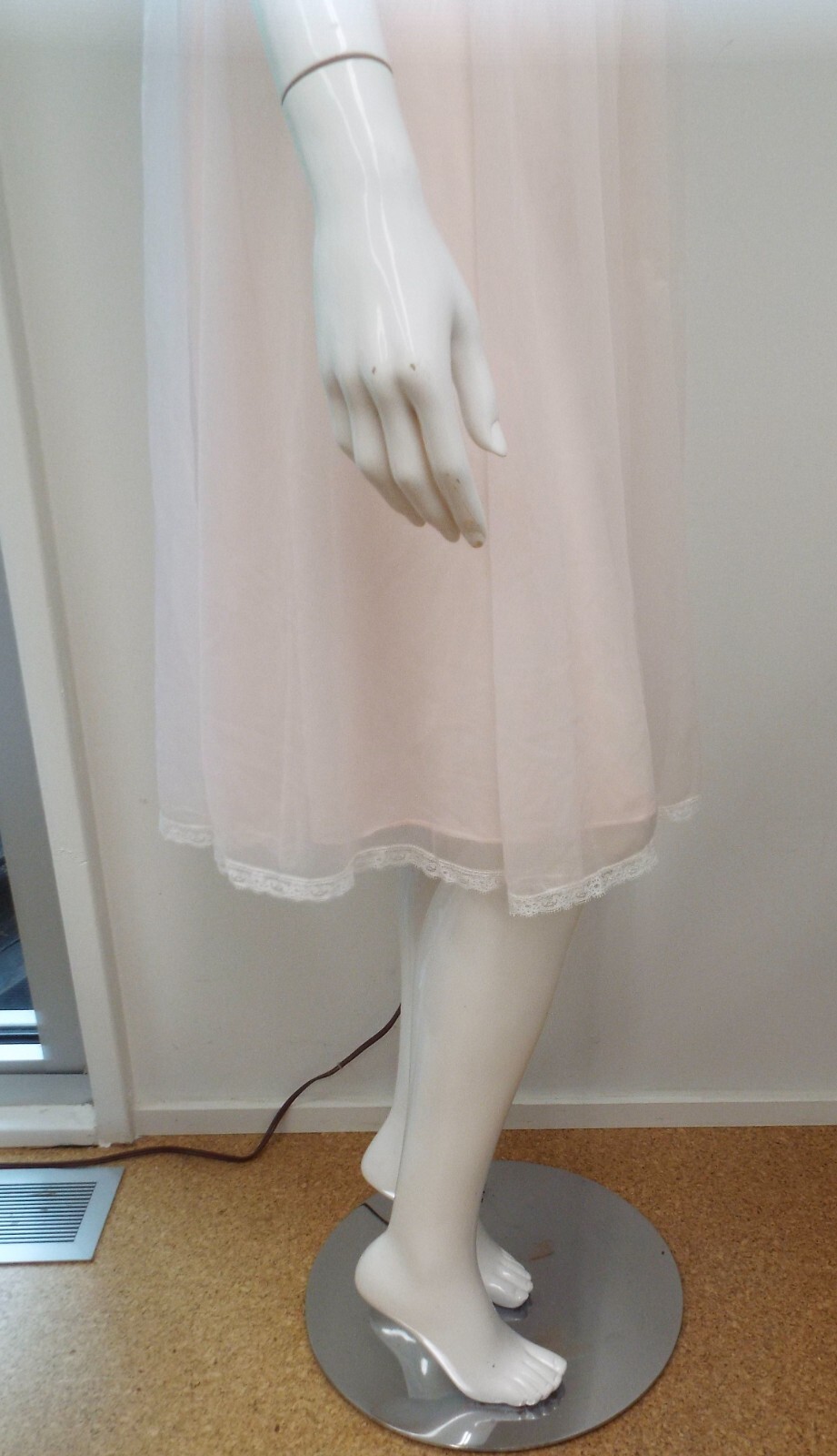 Vintage Warner Laros Nylon Double Layer Pink Sheer Night Gown 32 Bra Top Lace