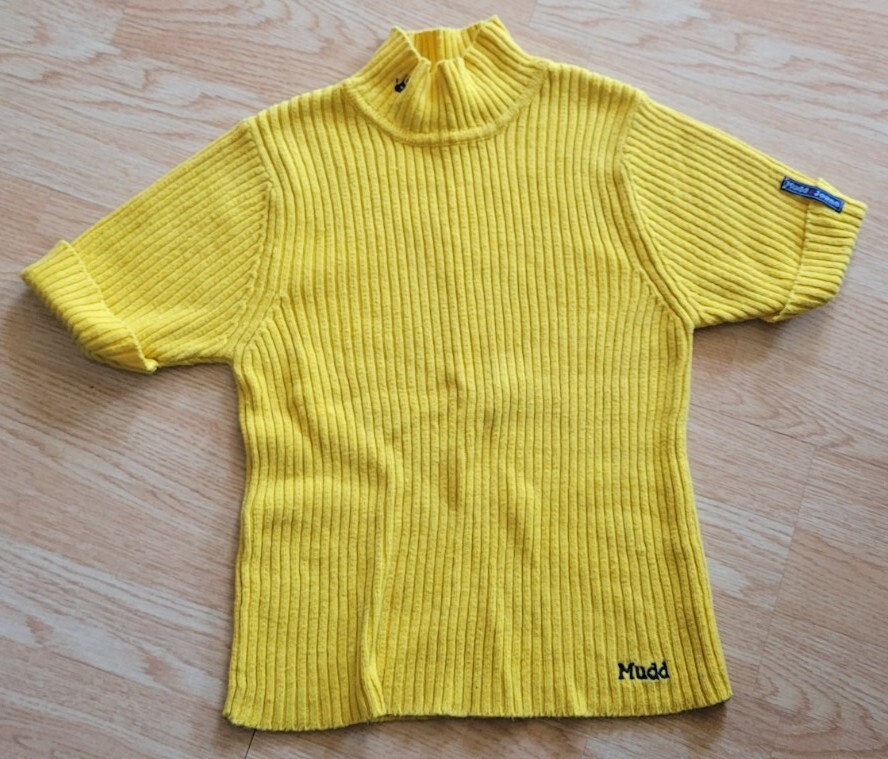 Vtg Mudd Womens 90’s Yellow Knit Short Sleeve Sweater Shirt Top
