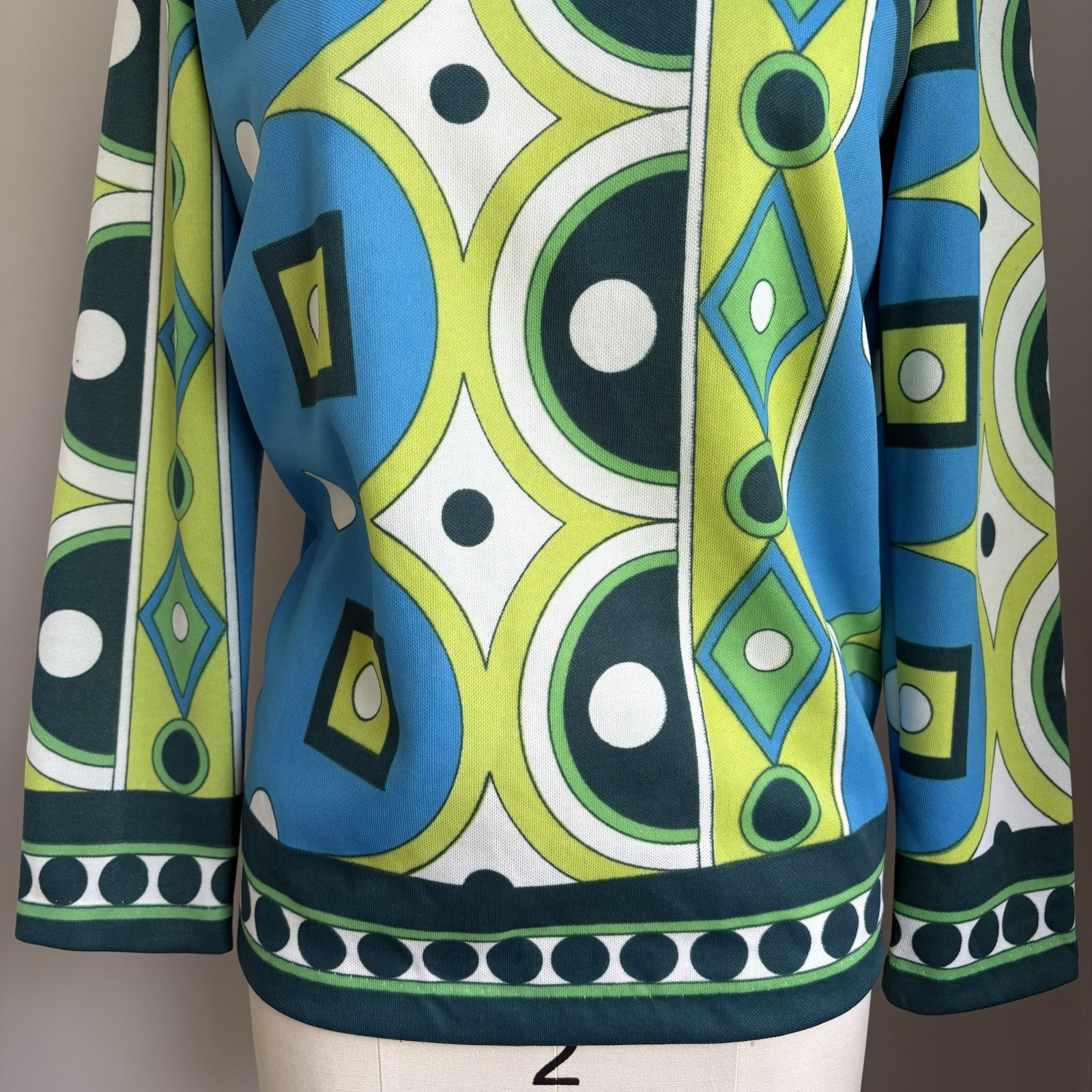 Vintage 1960’s Mod Mid Century Joyce Lane Op Art Print Shirt Top XS/S