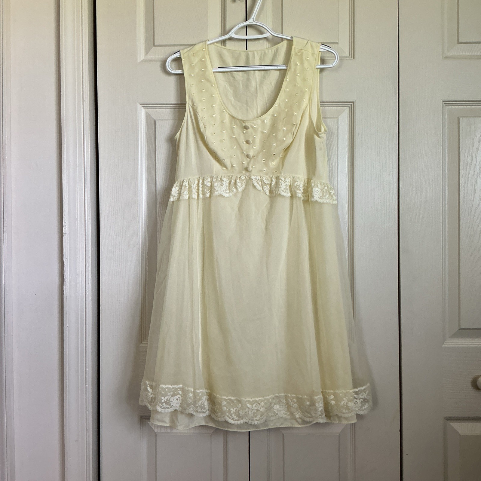 Vintage 60’s Shadowline Babydoll Nightgown Med Yellow Nylon Chiffon Slip Dress