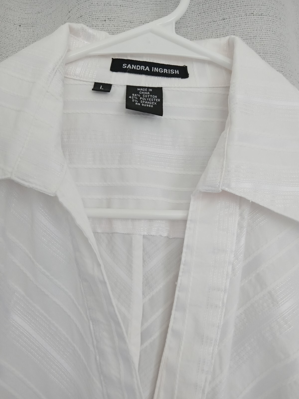 Vintage Sandra Ingrish Crisp White Shadow Stripe Button Up Blouse, Long Sleeve L