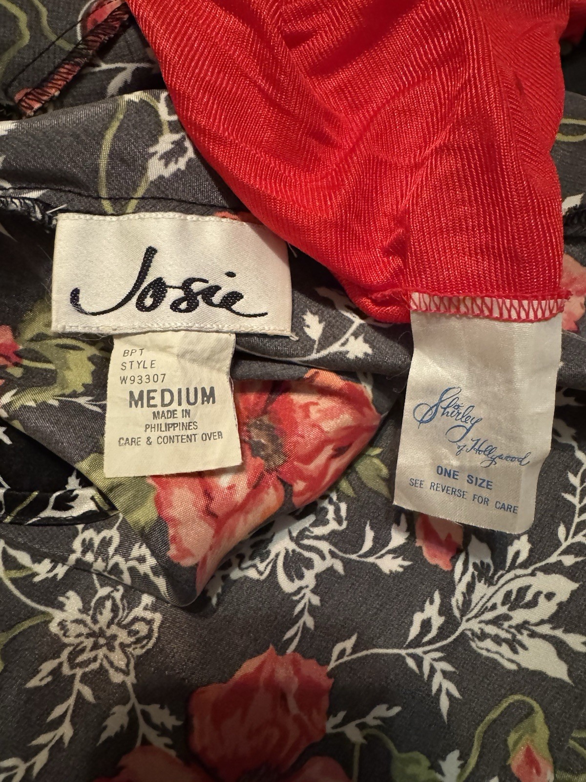 Vintage Josie Floral Black Red Slip with Shirley of Hollywood Lace Nightgown Set