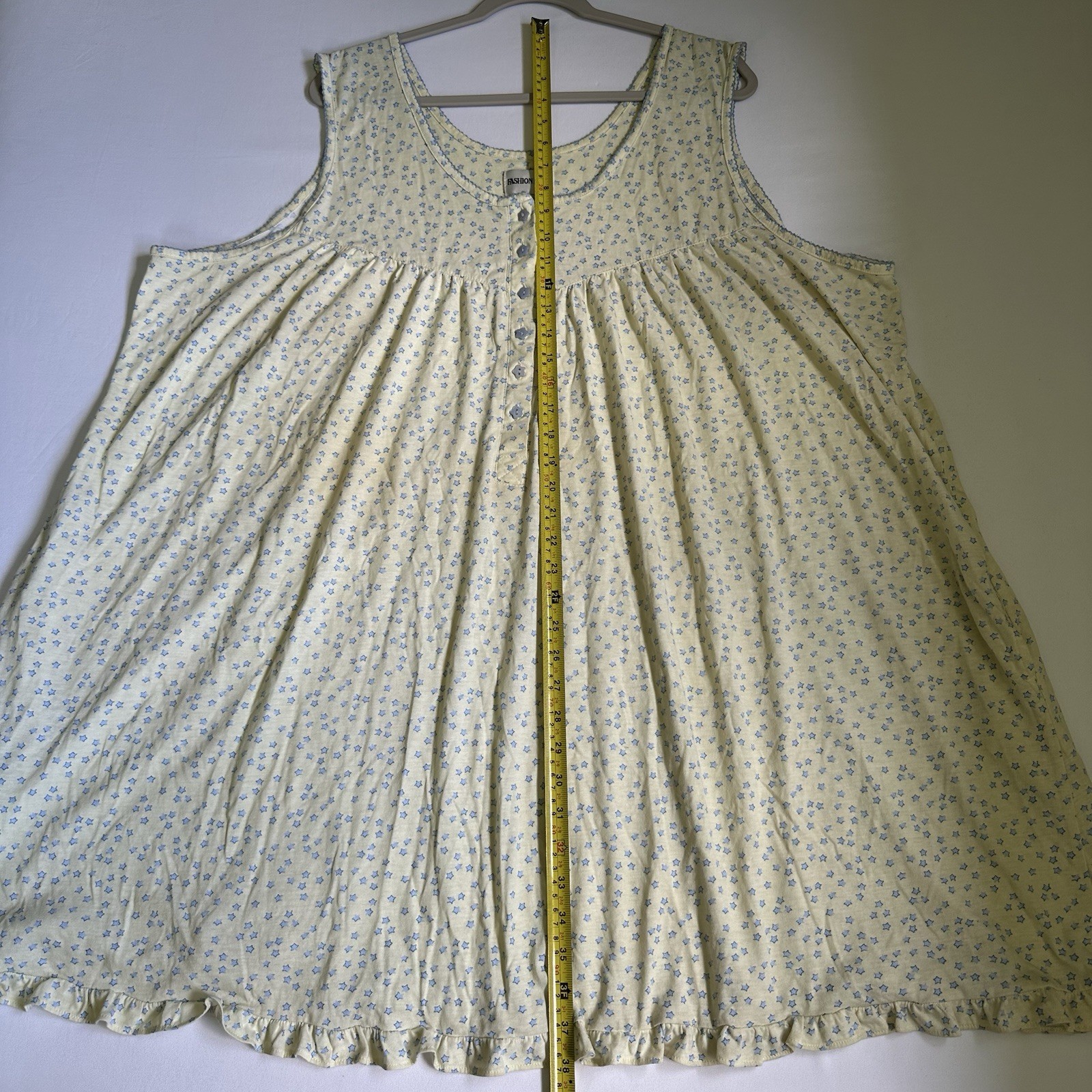 VTG Light Yellow Blue Stars Sleep/House Dress FashionBug Women’s Sz 4X (30/32W)