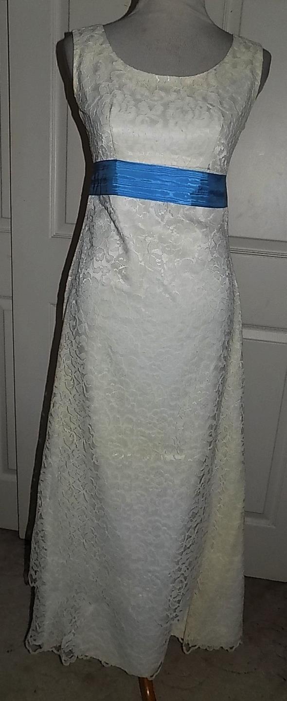 Vintage 60s White Satin Lace Covered Long Dress with Train Custom Made B34