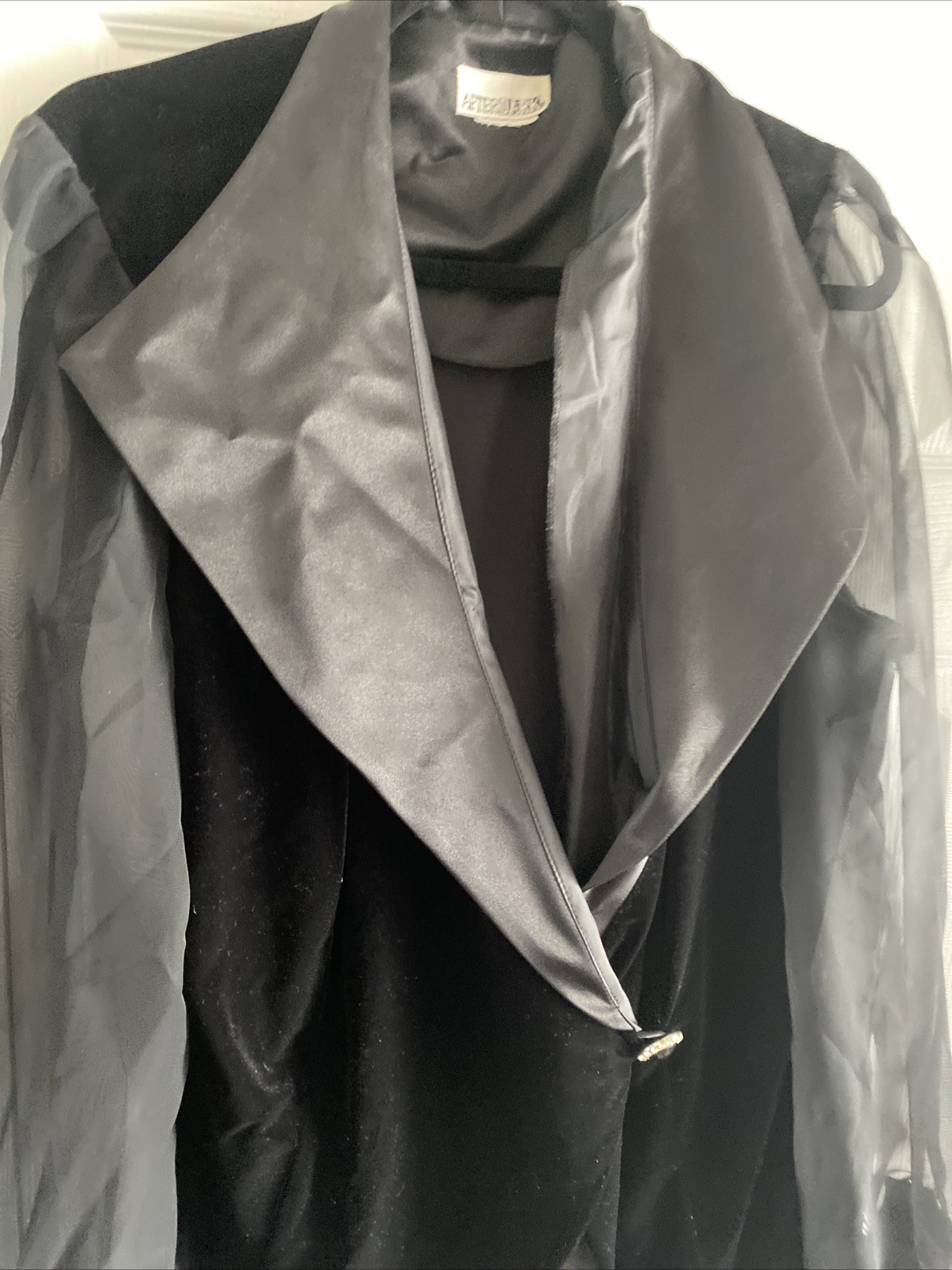 After Dark Vintage Velvet Sheer Sleeve Evening Jacket Womens Size L Black Glam