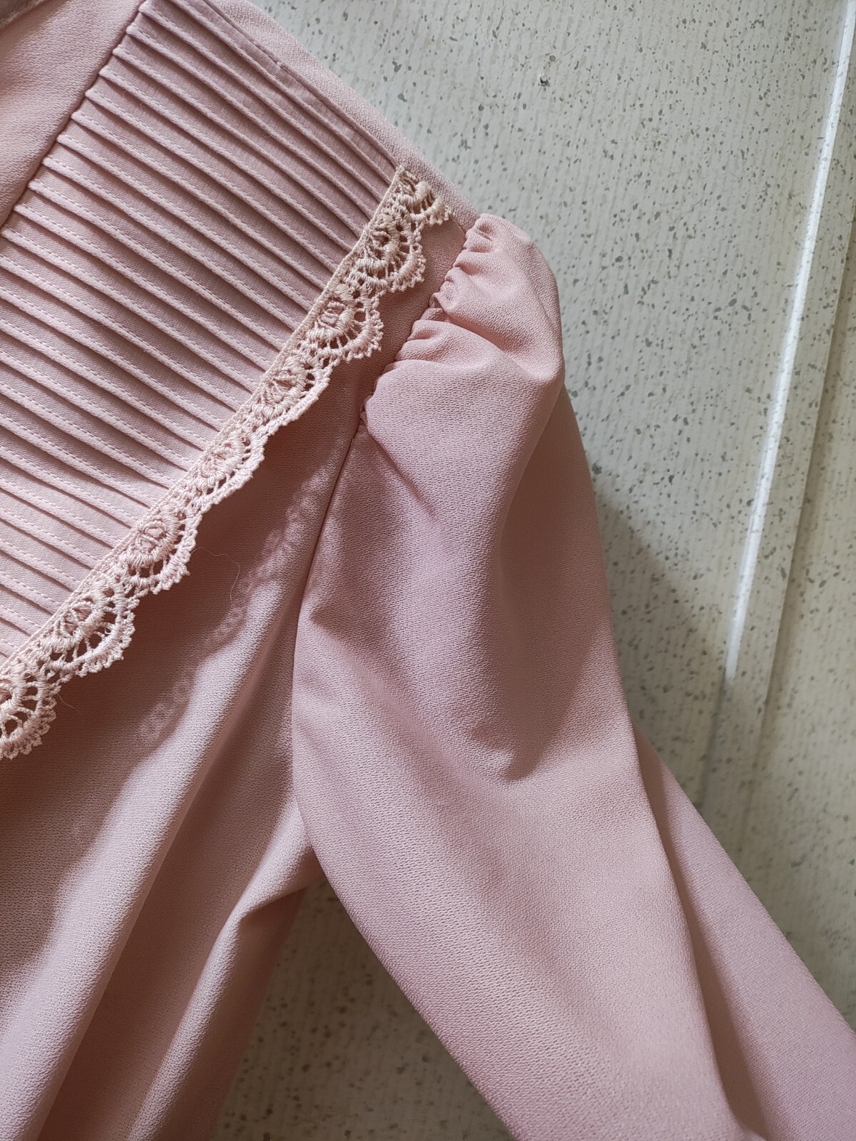 Vintage Jennifer Gee Chiffon Dress Pink Lace Puff Long Sleeve Size 10 Clean USA