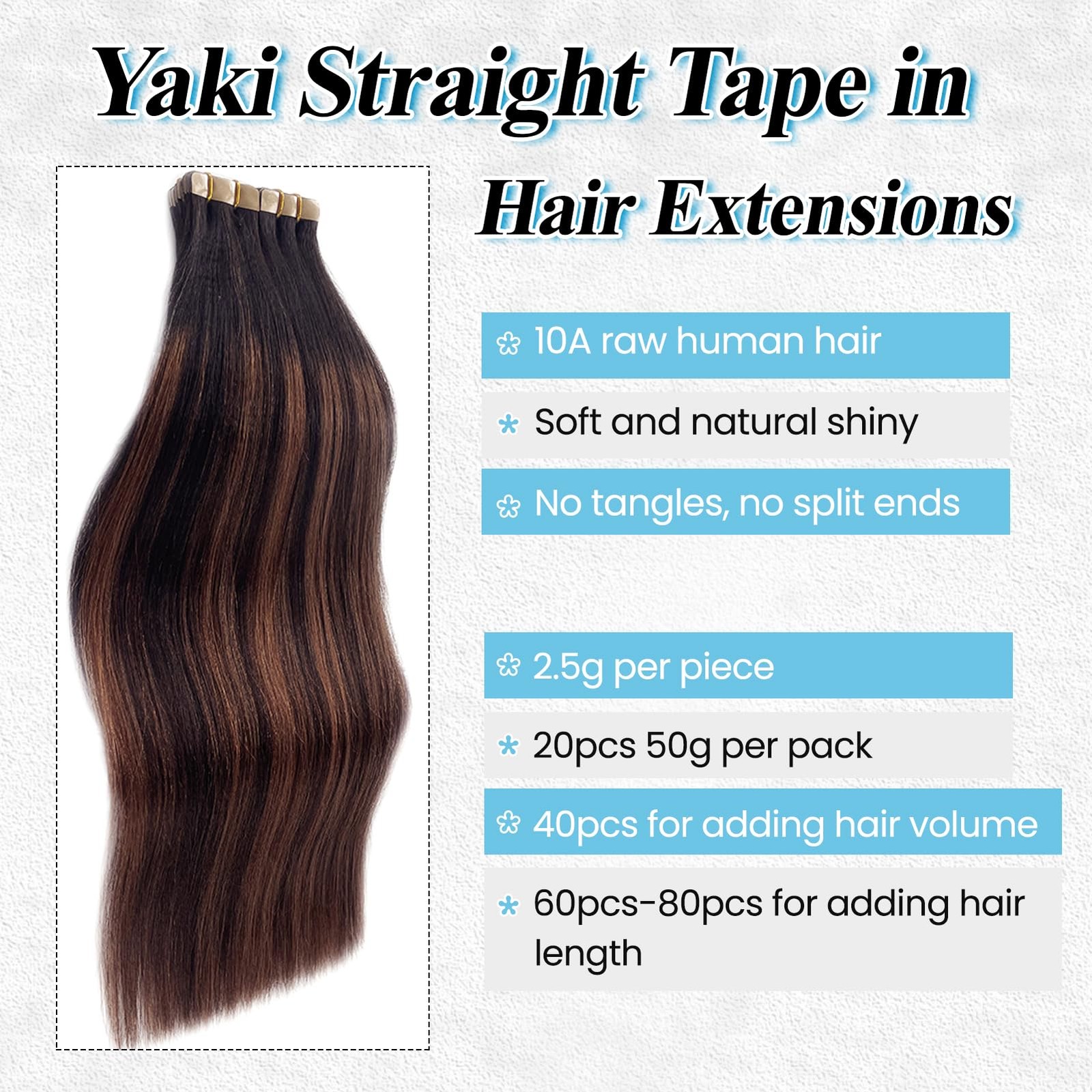 Tape in Hair Extensions Ombre Brown Highlight Light Yaki Straight Real Remy Huma