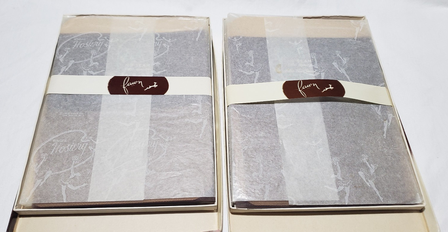6 Pair NEW Vintage FAWN 100% Nylon Seamless Stockings 15 Denier Size 10 Cinder