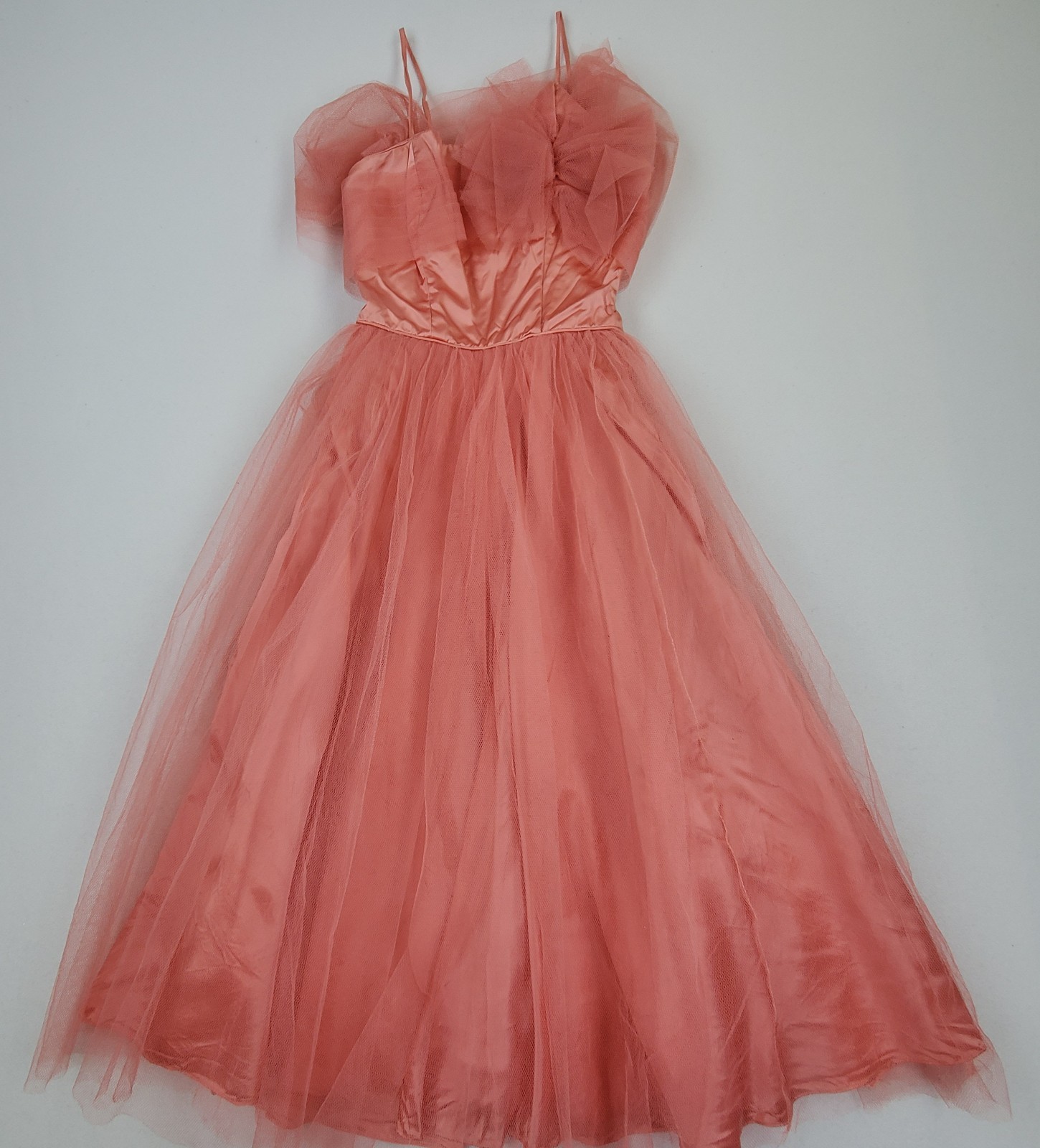 Vtg 1950s EMMA DOMB Tulle 3D Corset Top Pinup Dress Evening Gown With Stoll XS