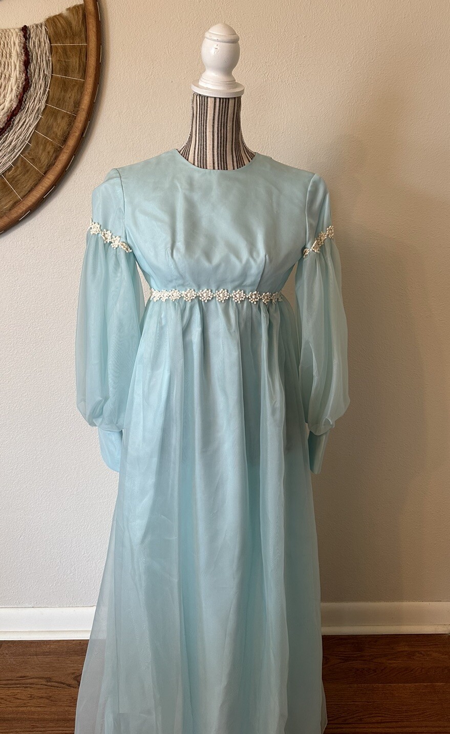 Vintage Lorrie Deb Dress 1960s Edwardian Maxi Puff Sleeve Woman’s Small