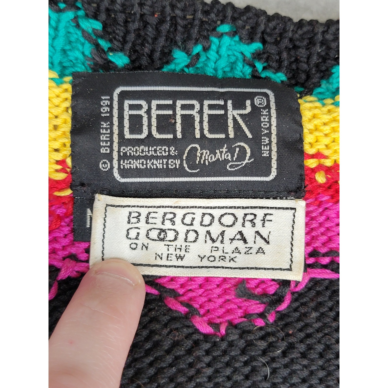 Berek Vintage Hand Knit Pima Cotton Tropical Fruit Cardigan Bergdorf Goodman L