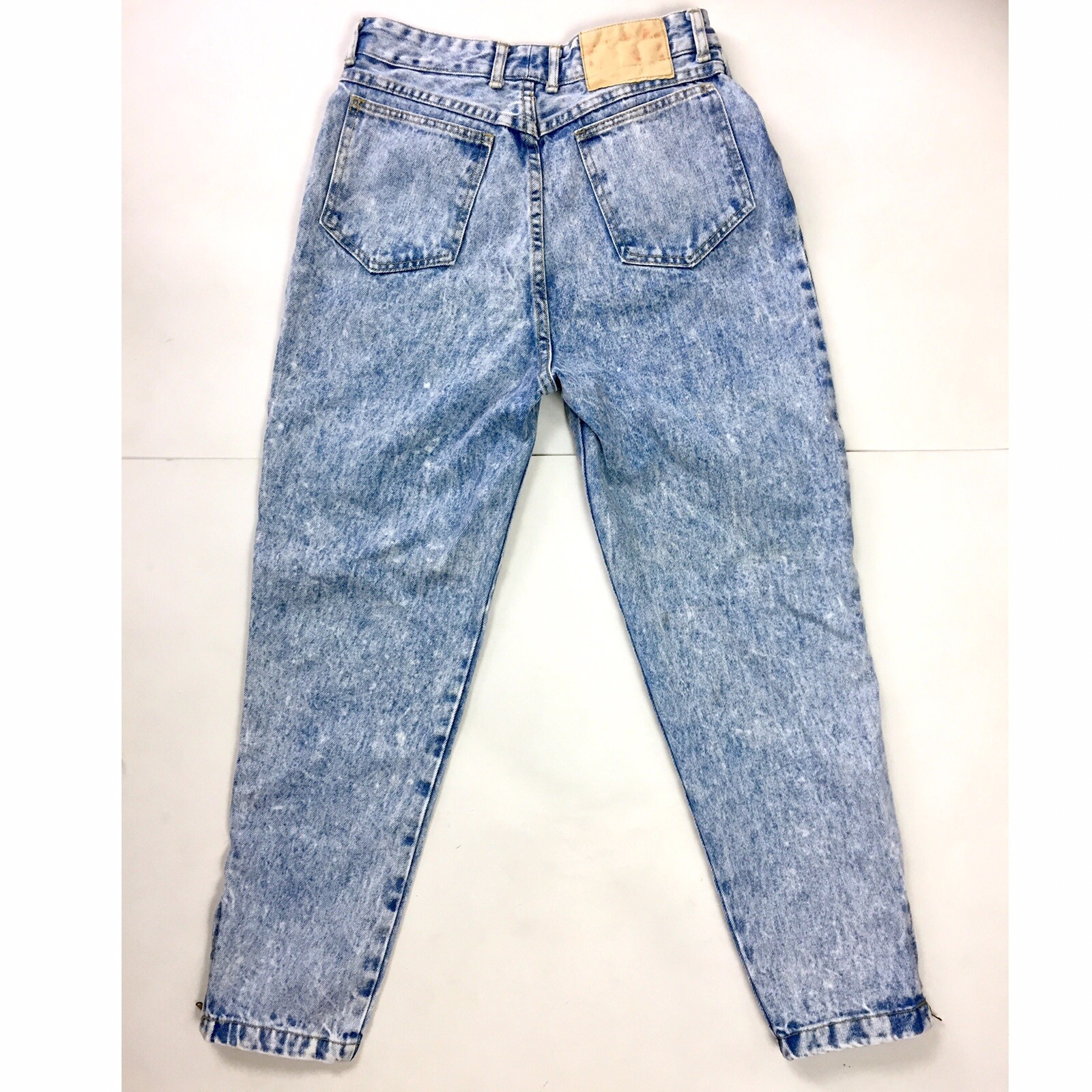 Vtg Blue Acid Wash High Waist Cotton Tapered Slim Leg Cropped Ankle Jeans Sz 28