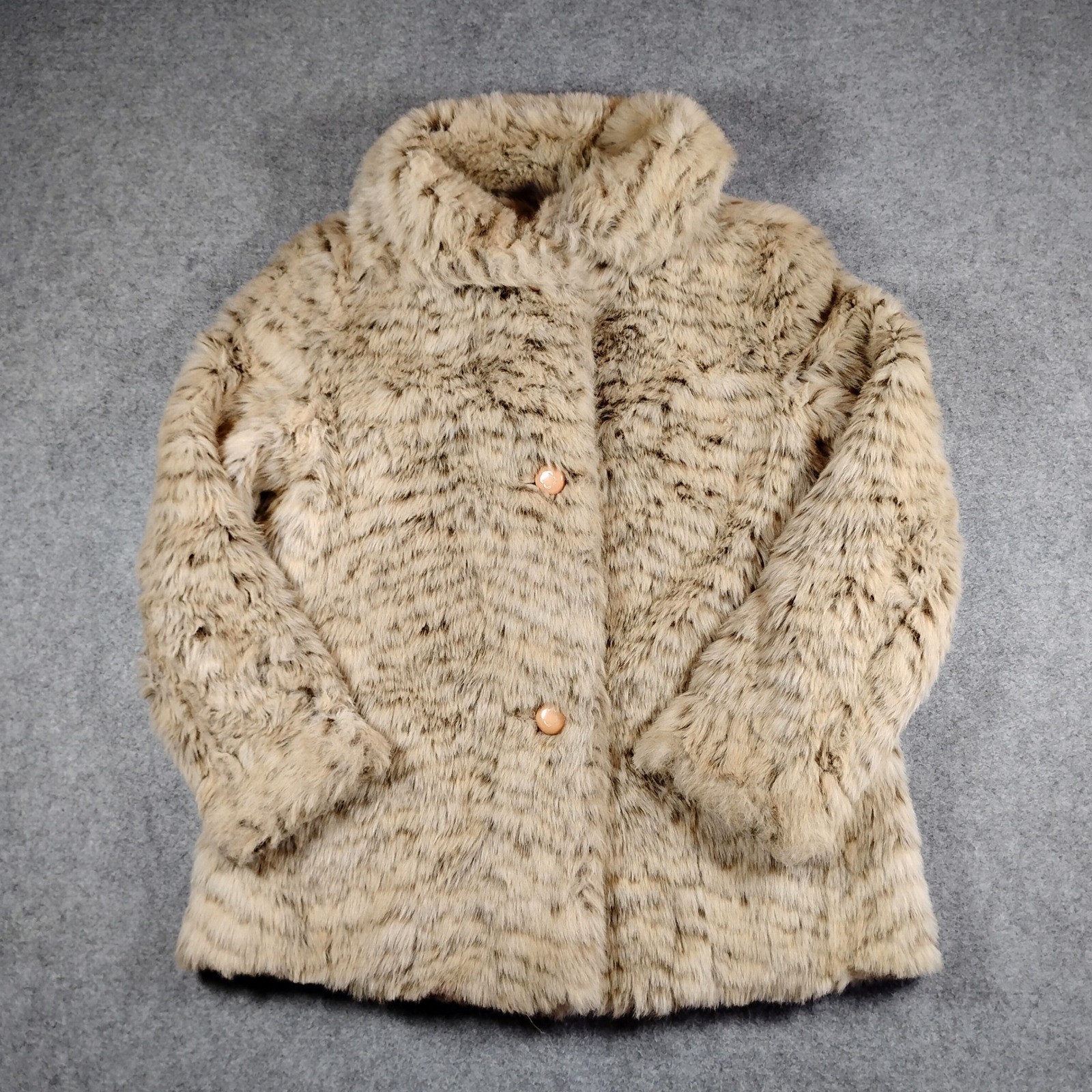 Dubrowsky & Perlbinder Vintage 60s Faux Fur Coat Beige Animal Print Size 10