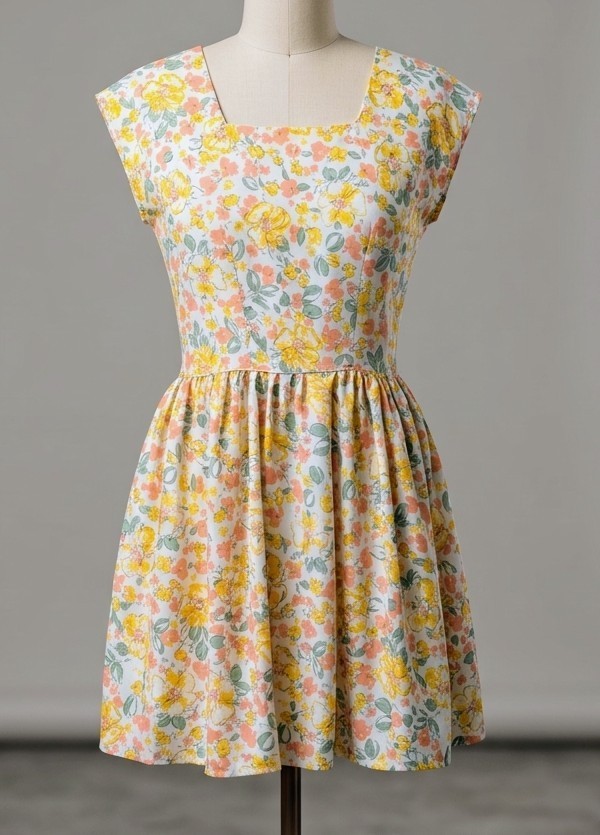 Vintage 60’s Floral Summer Mini Dress Handmade M/L