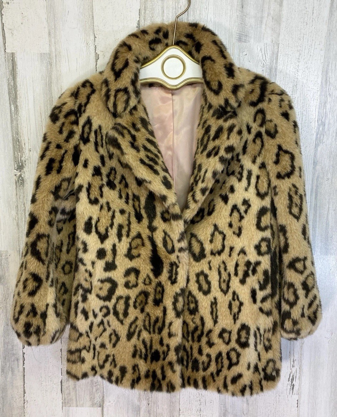 Vtg 80s Leopard Dubrowsky & Perlbinder Faux Fur Mid Coat Sz 6 ILGWU