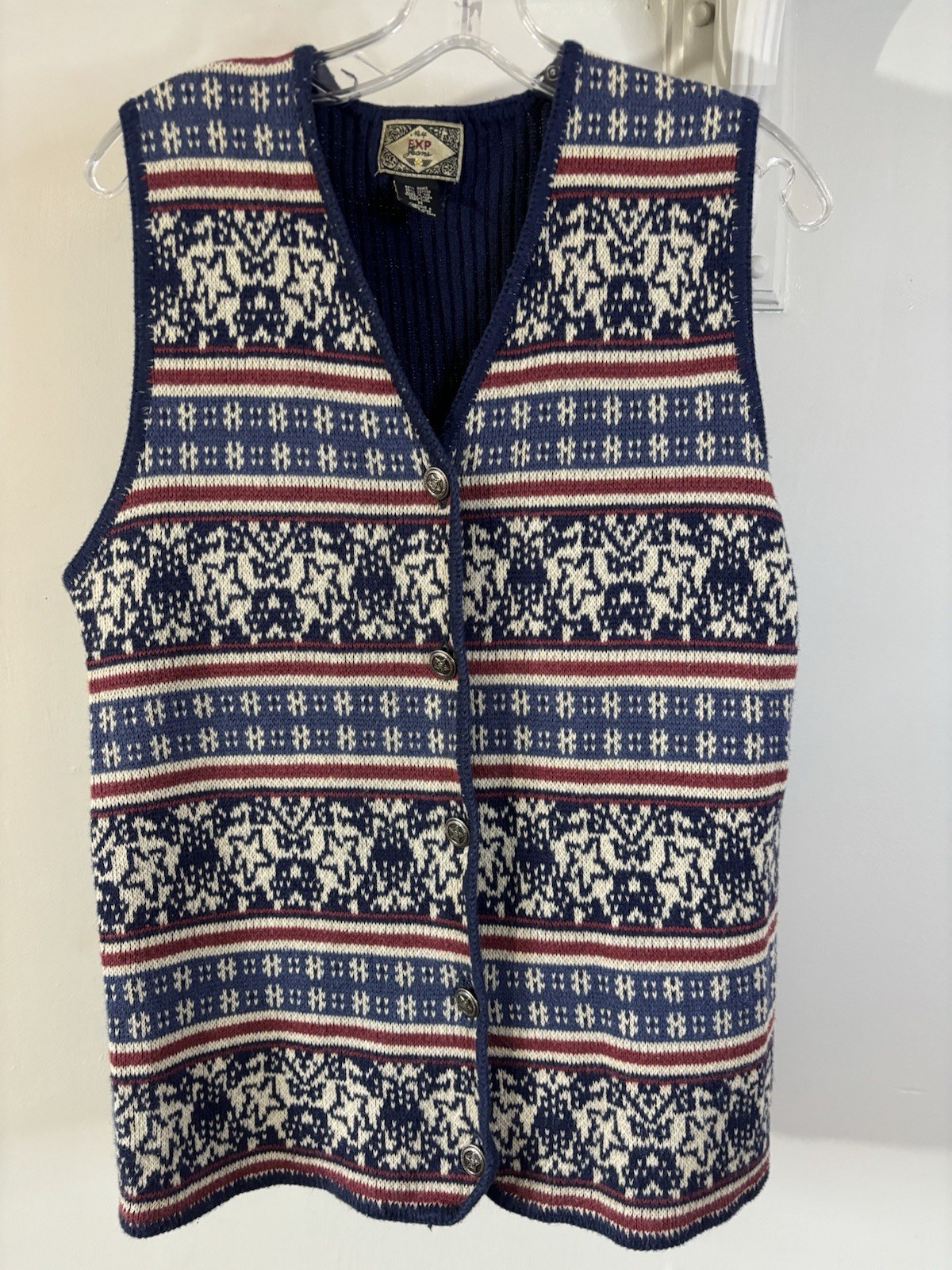 VTG EXPRESS Red White Blue Stars Stripes Button Up Vest M Patriotic