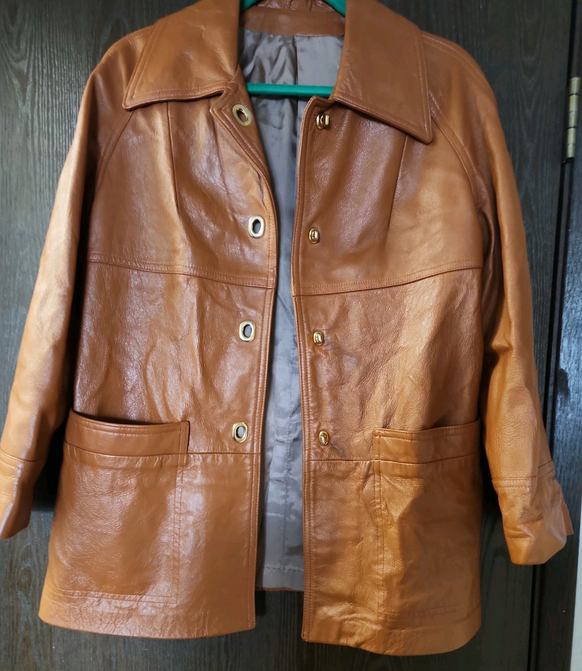 VINTAGE 1970’S CONGAC LEATHER JACKET BRASS CLOSURES WOMEN’S LARGE MID-LENGTH