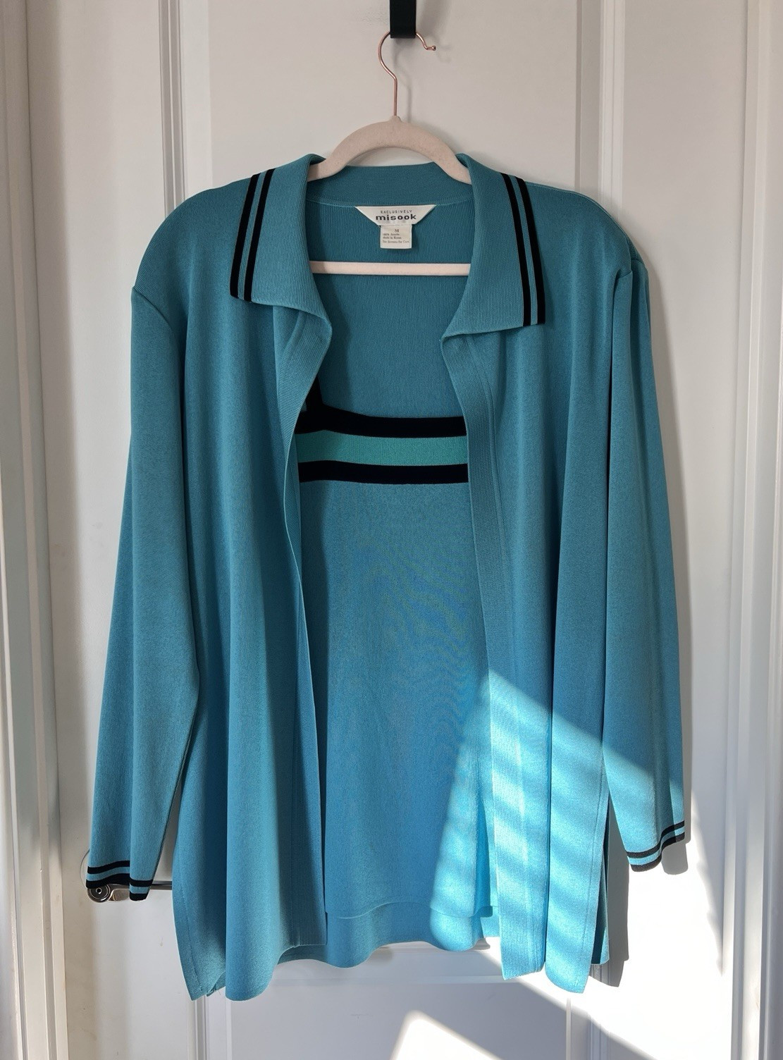 Misook Vintage Acrylic Top & Blazer Set Teal Made in Korea Women’s Medium