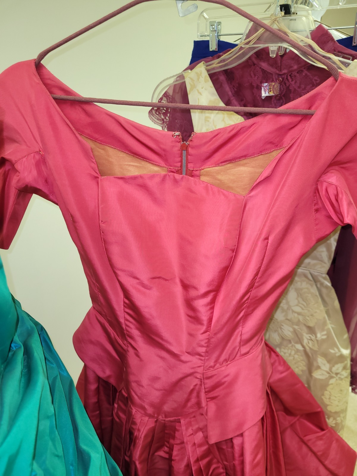 Vintage 50-60s Pink Taffeta & Tulle Slip Midi Dress-Bust 31″