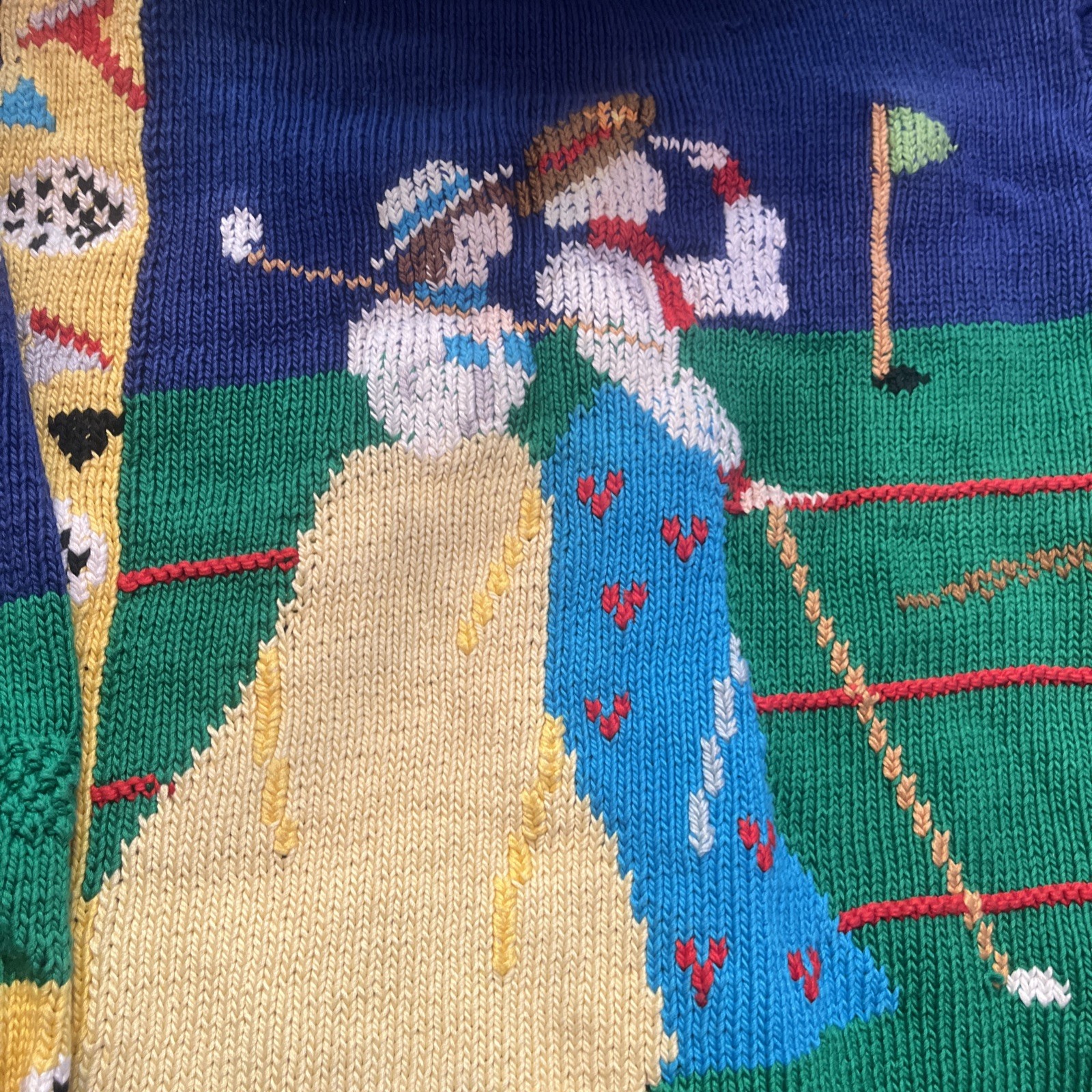 Rare Berek Vintage 1989 Multicolor Hand Knit Sweater Sz Small Golf theme Cute