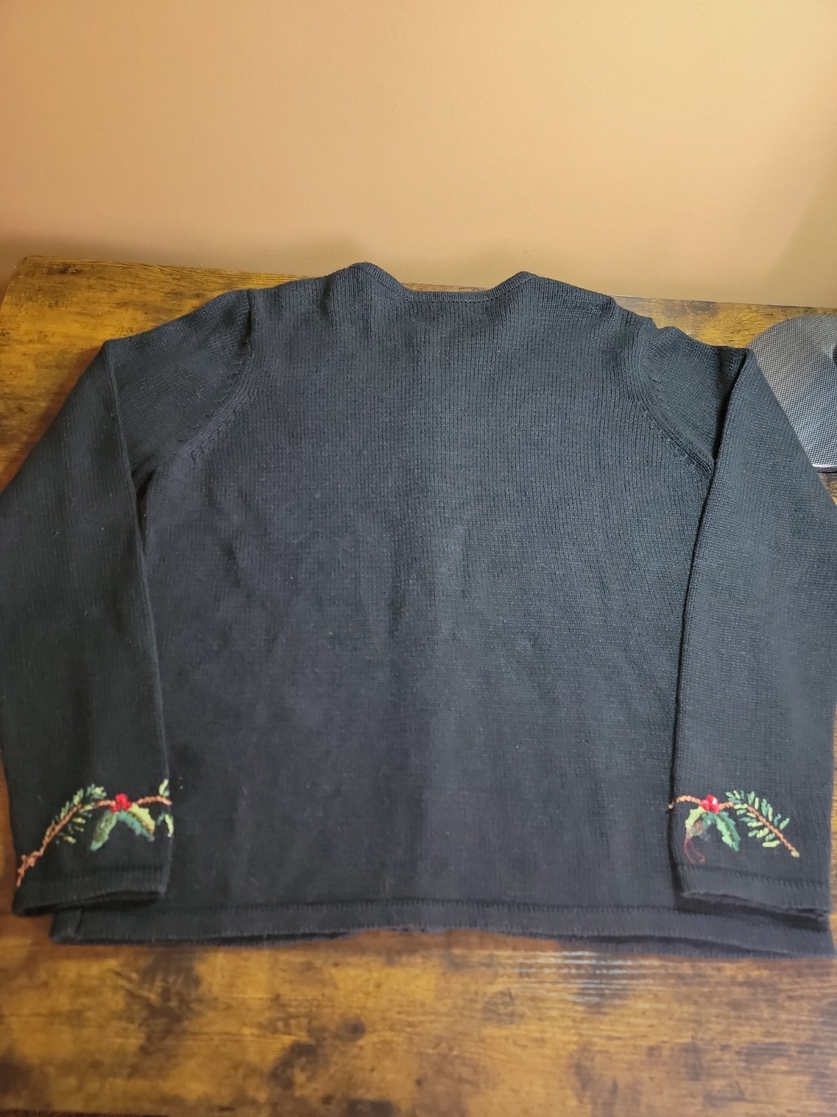 Tiara International Vtg Zip Christmas Sweater Cardinals Embroidered Black large