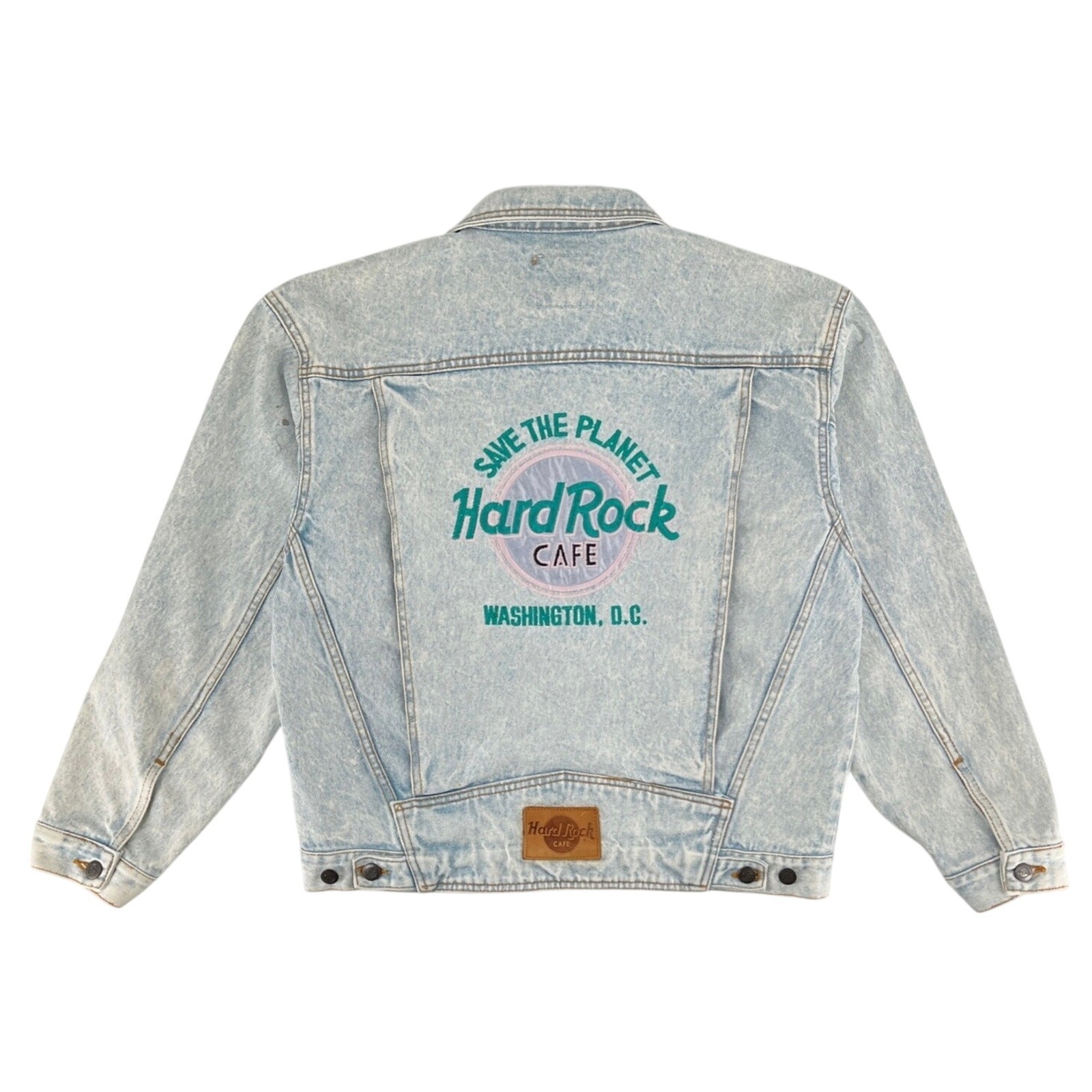 90s Hard Rock Cafe Save the Planet Washington DC acid washed denim Jean jacket
