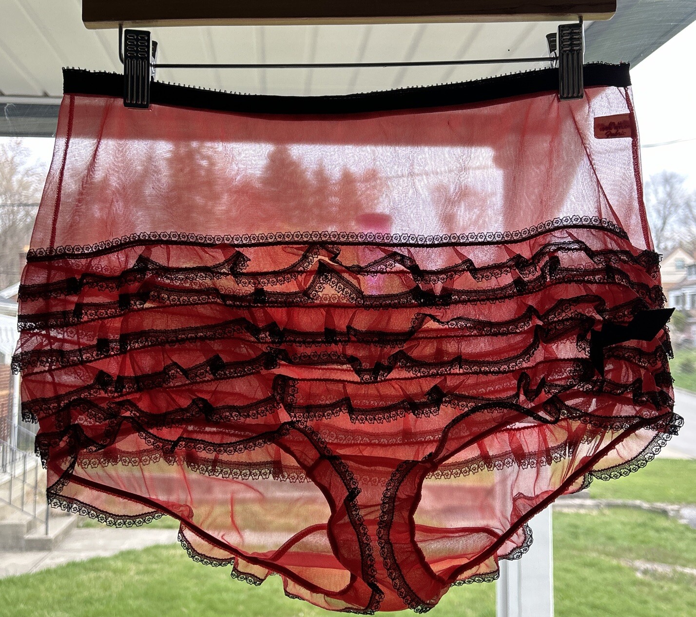 Vtg Panties Nylon Lace Ruffle Sheer Rumba Granny RARE Nylon Gusset Seamprufe 32”