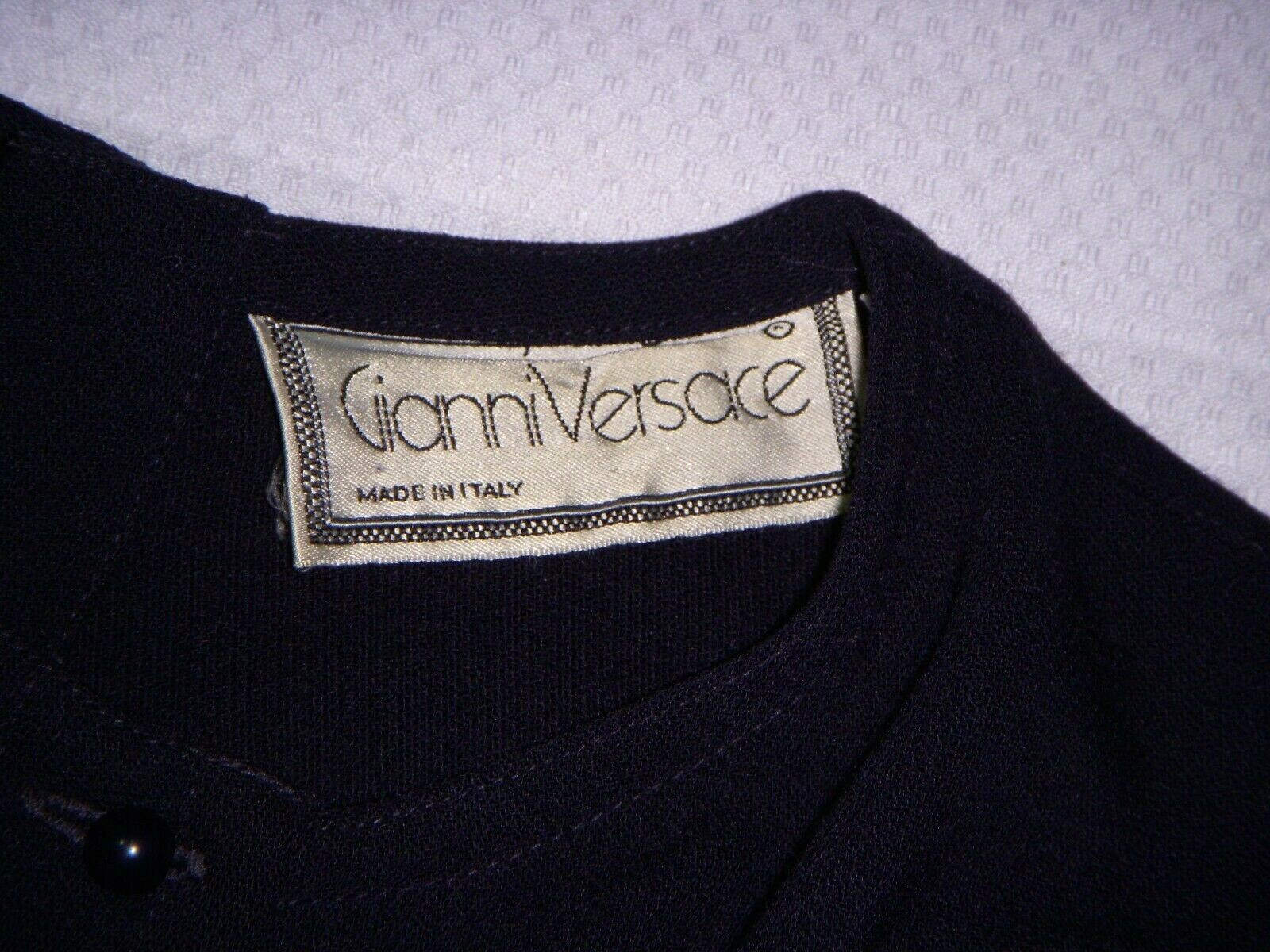 Vintage Gianni Versace Navy Blue Crepe Wool Dress Made in Italy