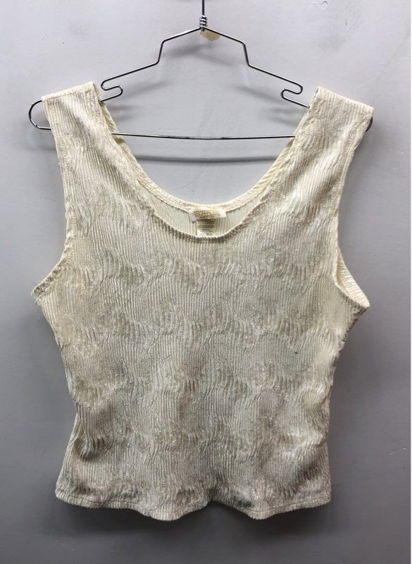 Vintage 90s Escapades Women’s Cream Textured Ribbed Sleeveless Tank Top Sz M
