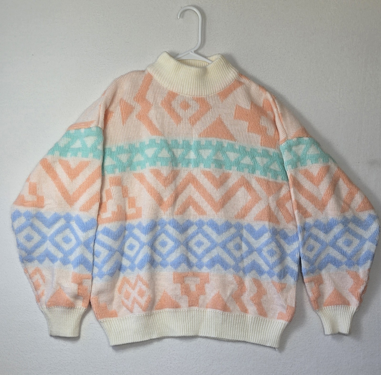 Vtg Grandmacore Gerard Works Sweater Sz L Geometric Pastel Tribal Pattern Fairy