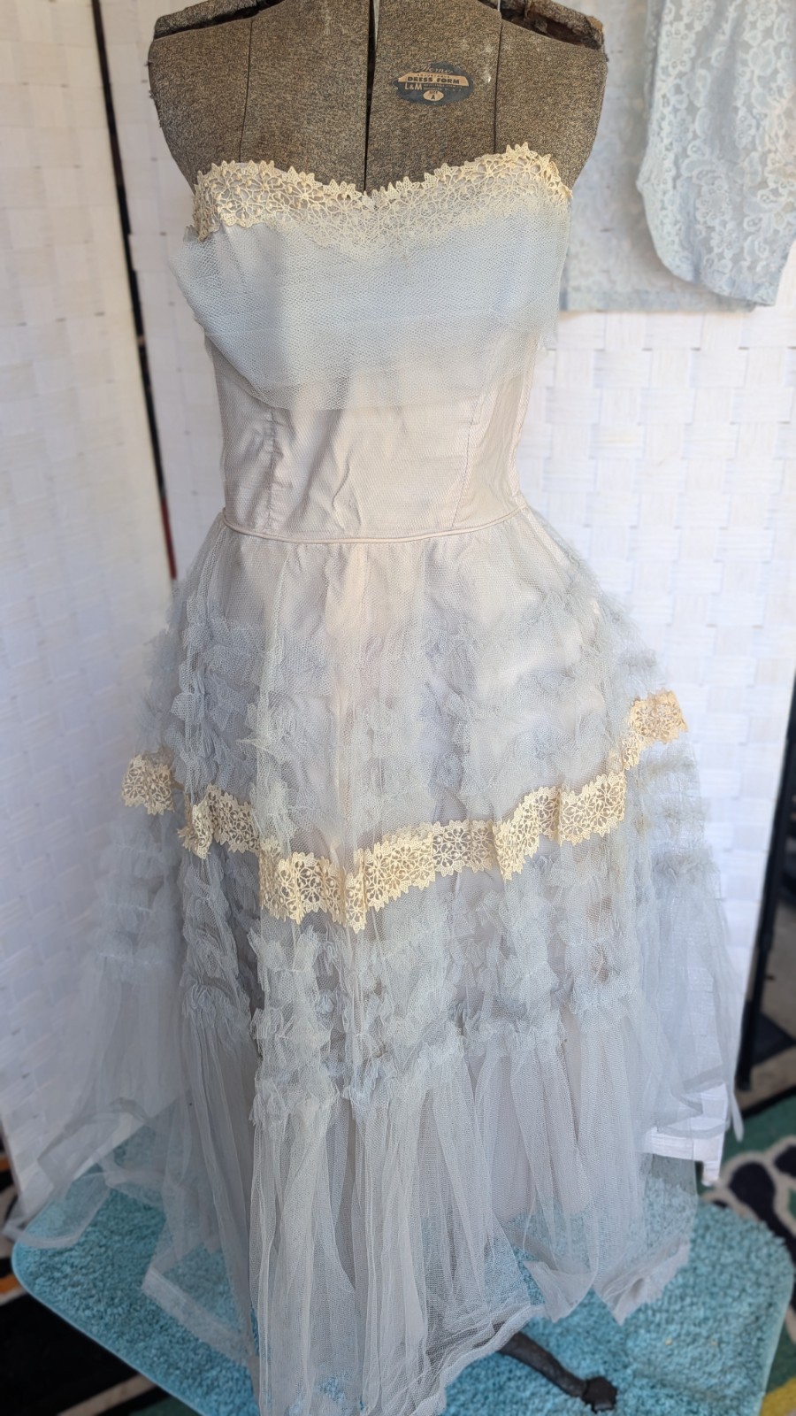 1950s Prom Dress W Lace Bolero Pale Blue Ruffles Fit And Flare