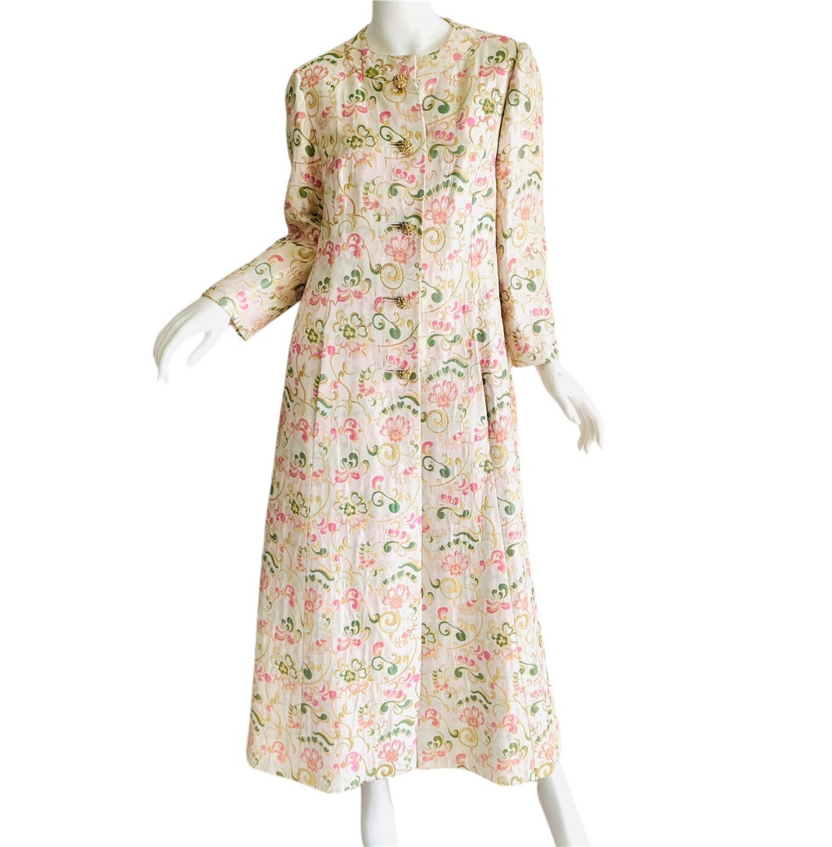 1960s Brocade Rhinestone Coat Wedding Evening Metallic Gold Lame Gown
