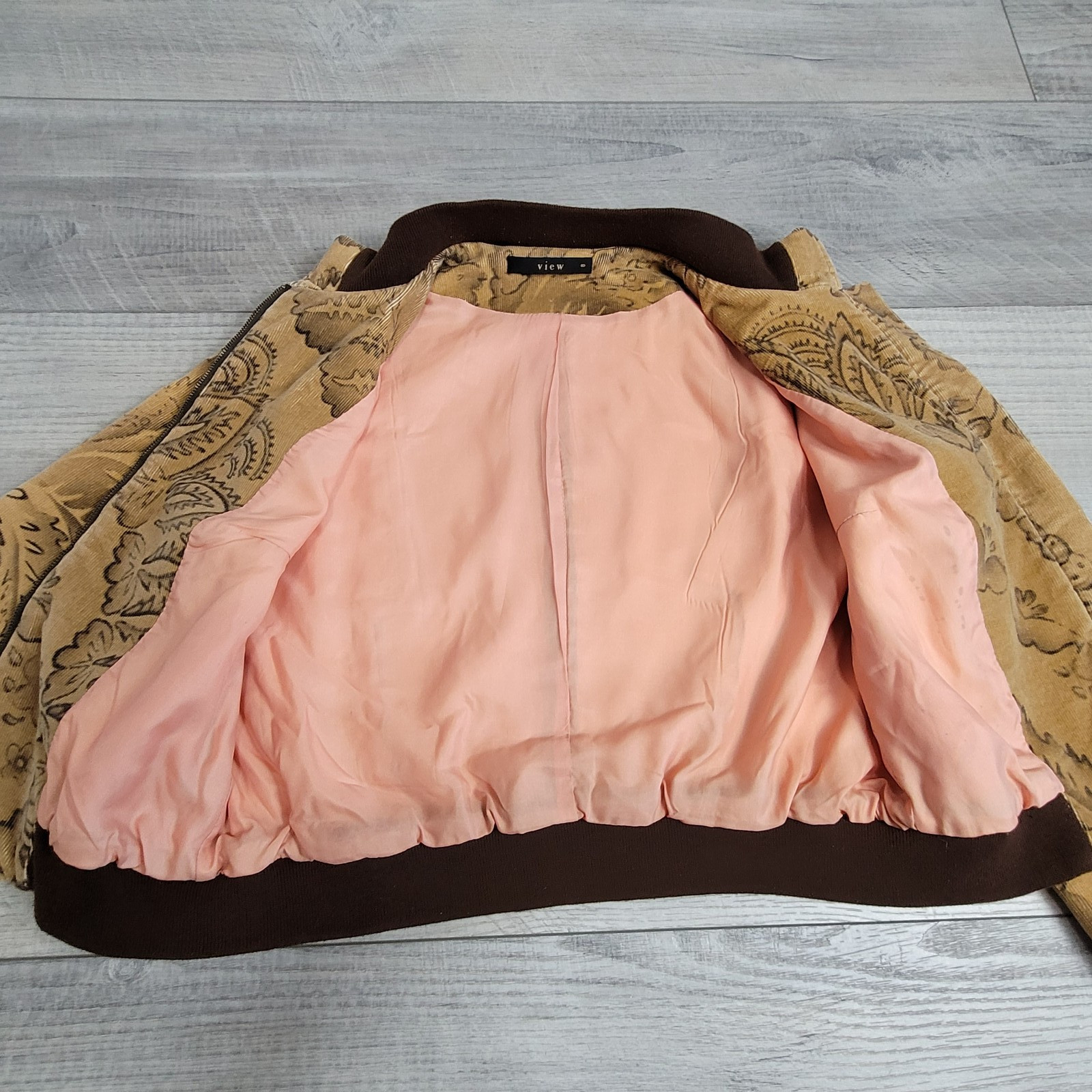 🧥Vintage View Jacket Women’s 8 Brown Floral Corduroy Bomber Full Zip YK2 Boho