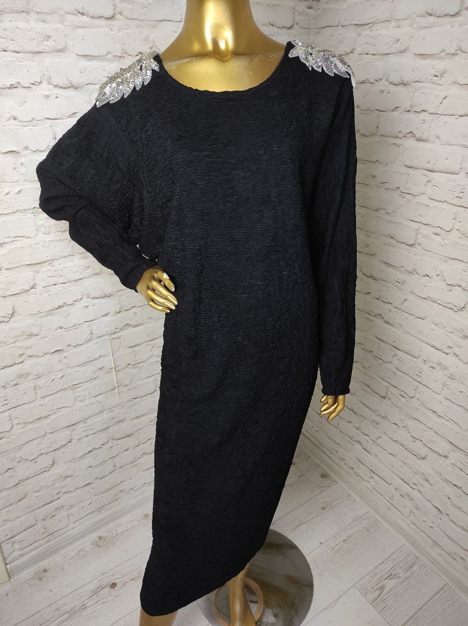 Frank Usher VTG 80s Pleated Dress Open Back Evening Dress LS Size XL