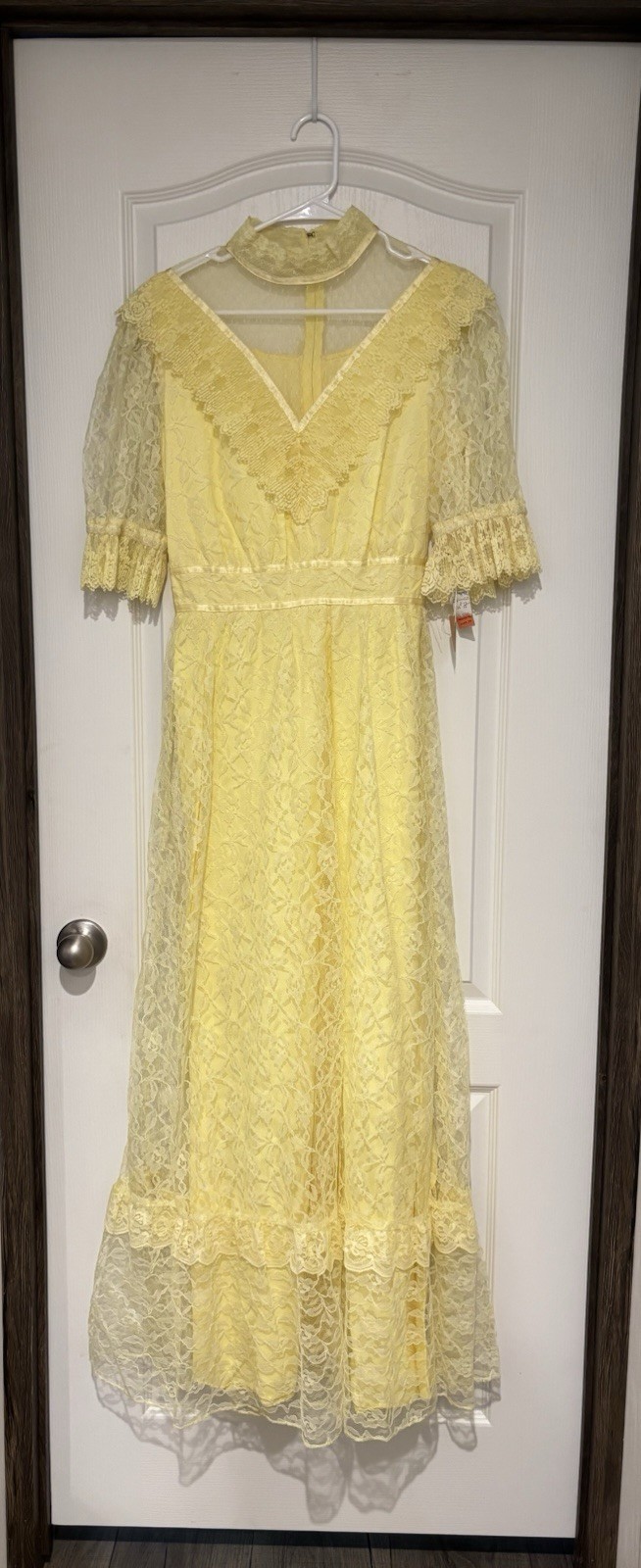 JC Penny 70’s Yellow Floral Lace Prom Prairie Victorian Ruffle Dress Sz 11/12
