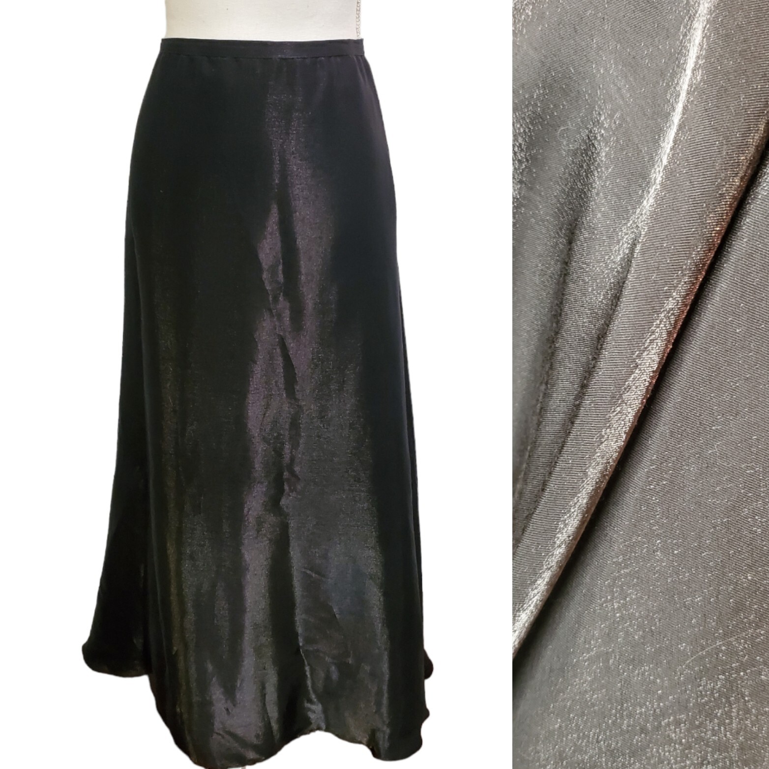 Vintage 90s Size 2 Silver Black Metallic Long Formal Skirt Whimsigoth Whimsical