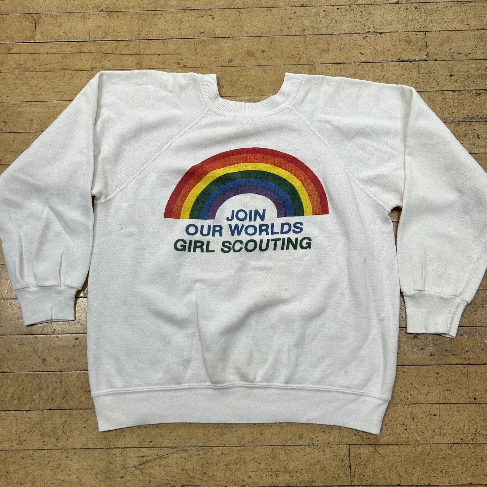 Vintage Girl Scouts Medium Crewneck Sweatshirt Rainbow 1980s Raglan READ**