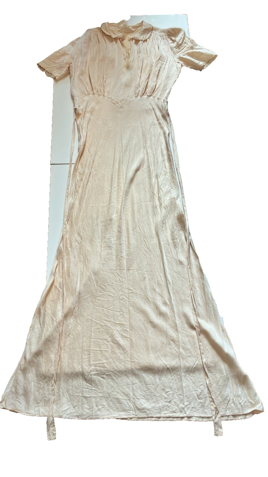 Antique 1920S/30’s Silk Lounge Gown Puff Sleeves Bias Cut Silhouette Small