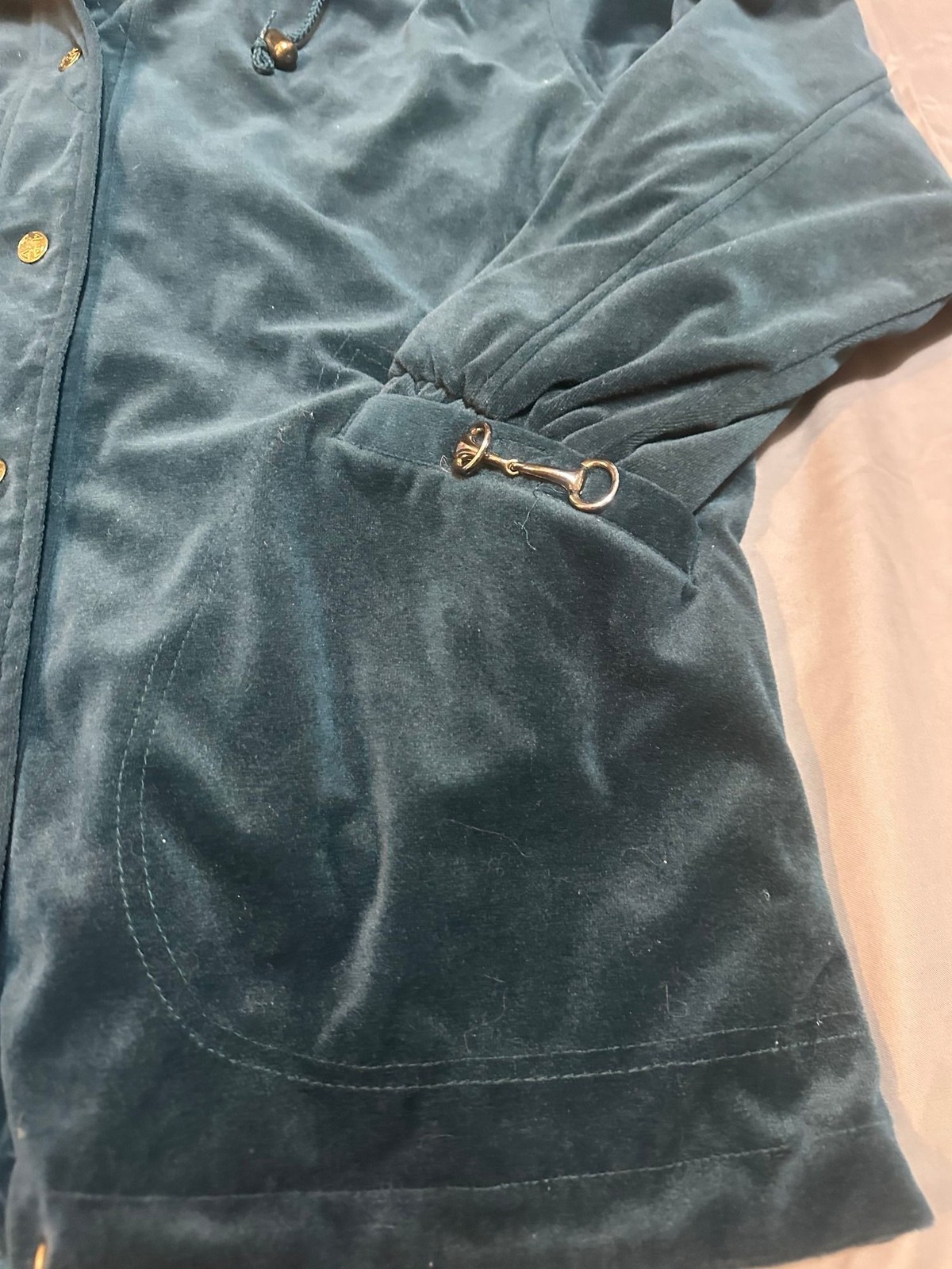Vtg CurrentSeen Womens Reversible Jacket Size M Teal Green Gold Y2K Velour Nylon