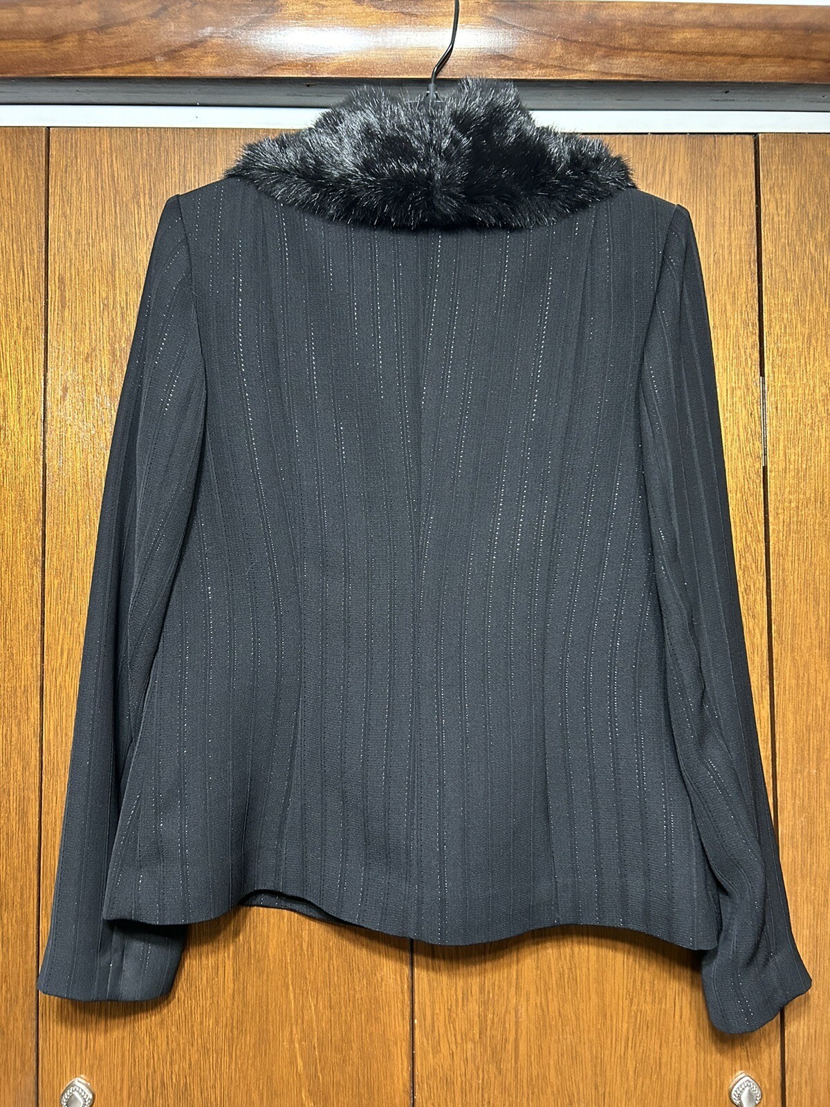 Vntg Amanda Smith Black Double Breasted Blazer Faux Fur Detachable Collar•Sz 6