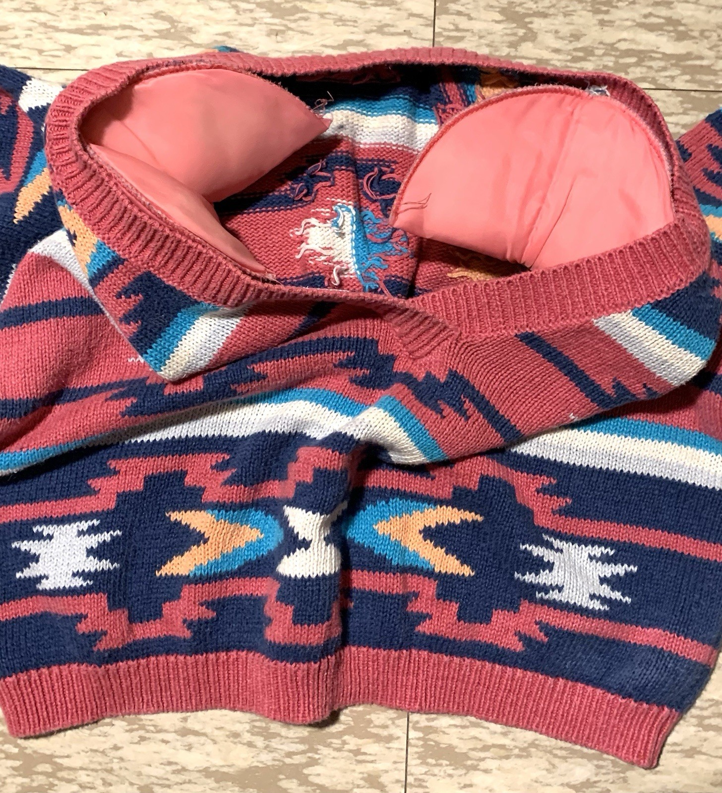 Vintage 80s Nuovo Womens Cropped Sweater Aztec Southwestern Large Ramie/Cotton