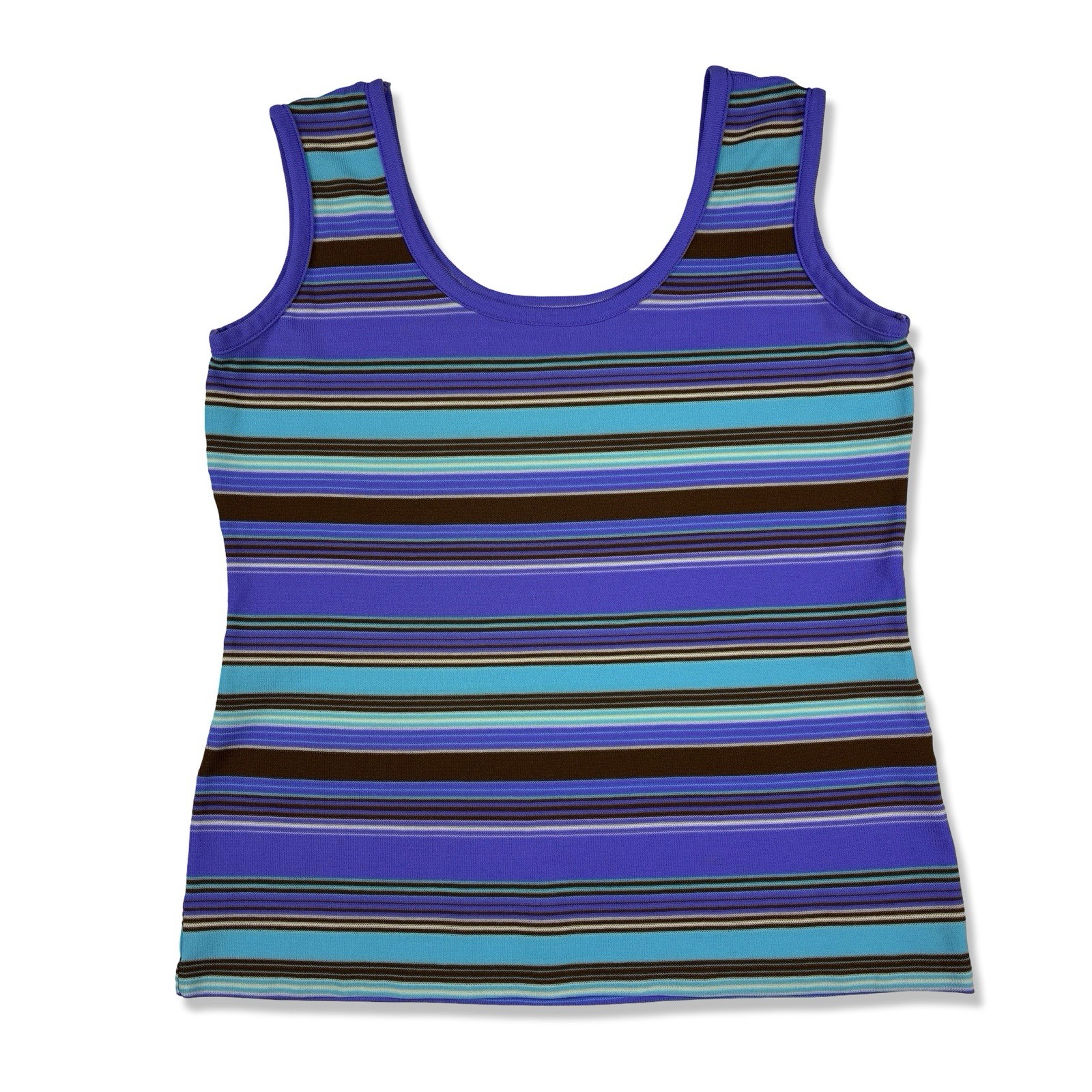 Risa Vintage 60s Women’s Purple Brown Striped Nylon Knit Sleeveless Tank Top M