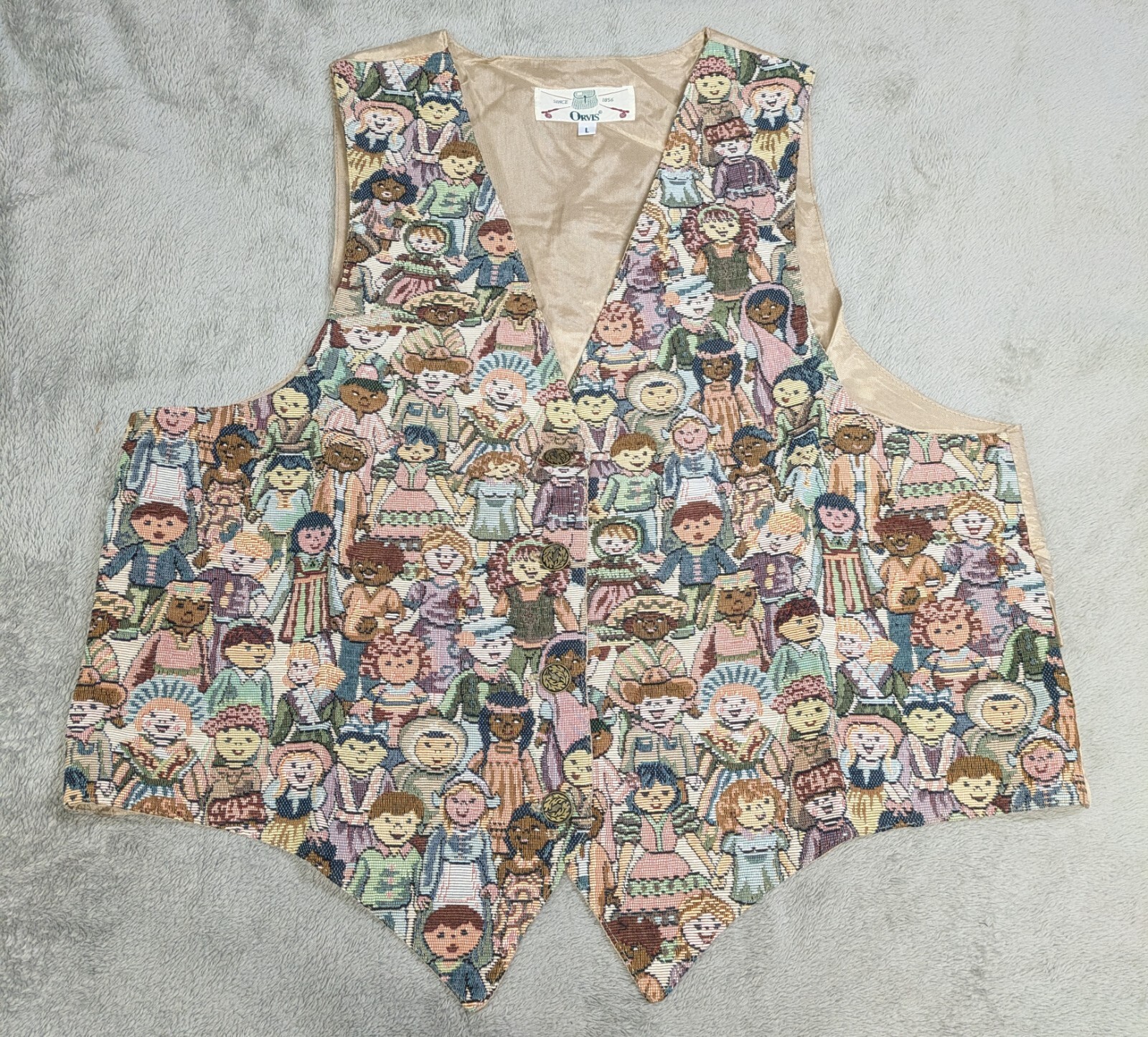 Vintage ORVIS Embroidered CHILDREN Tapestry Women’s LG Grandmacore Vest NEW V5