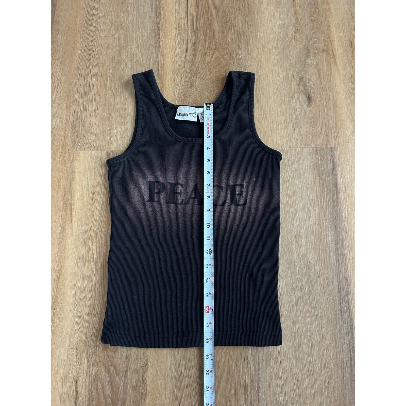 Vintage Fashion Bug Peace Graphic Ribbed Tank acid dyed Black Y2K Grunge Large
