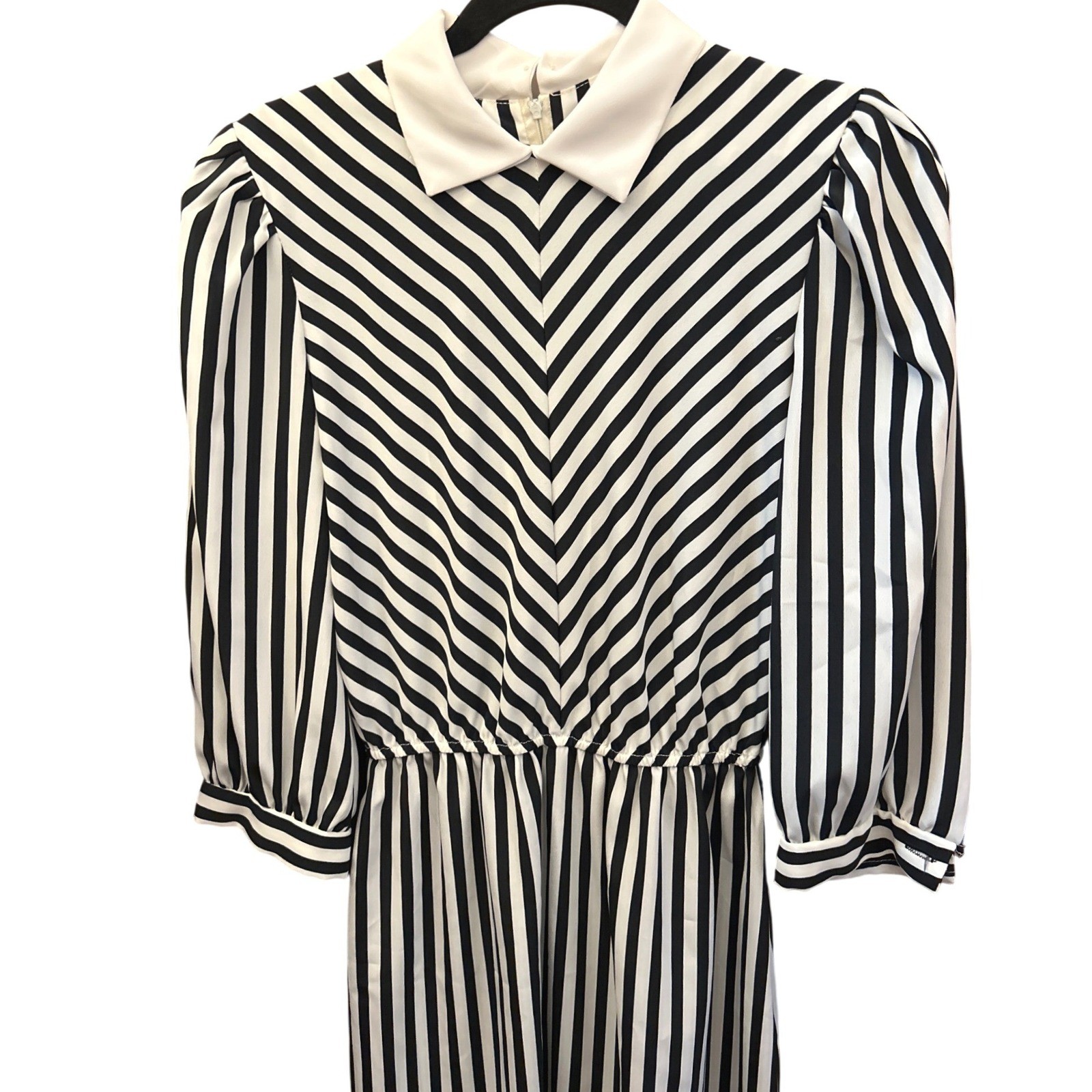 80s Periwinkle Midi Dress Striped Mod Dark Academia Parisian Dark Preppy Goth