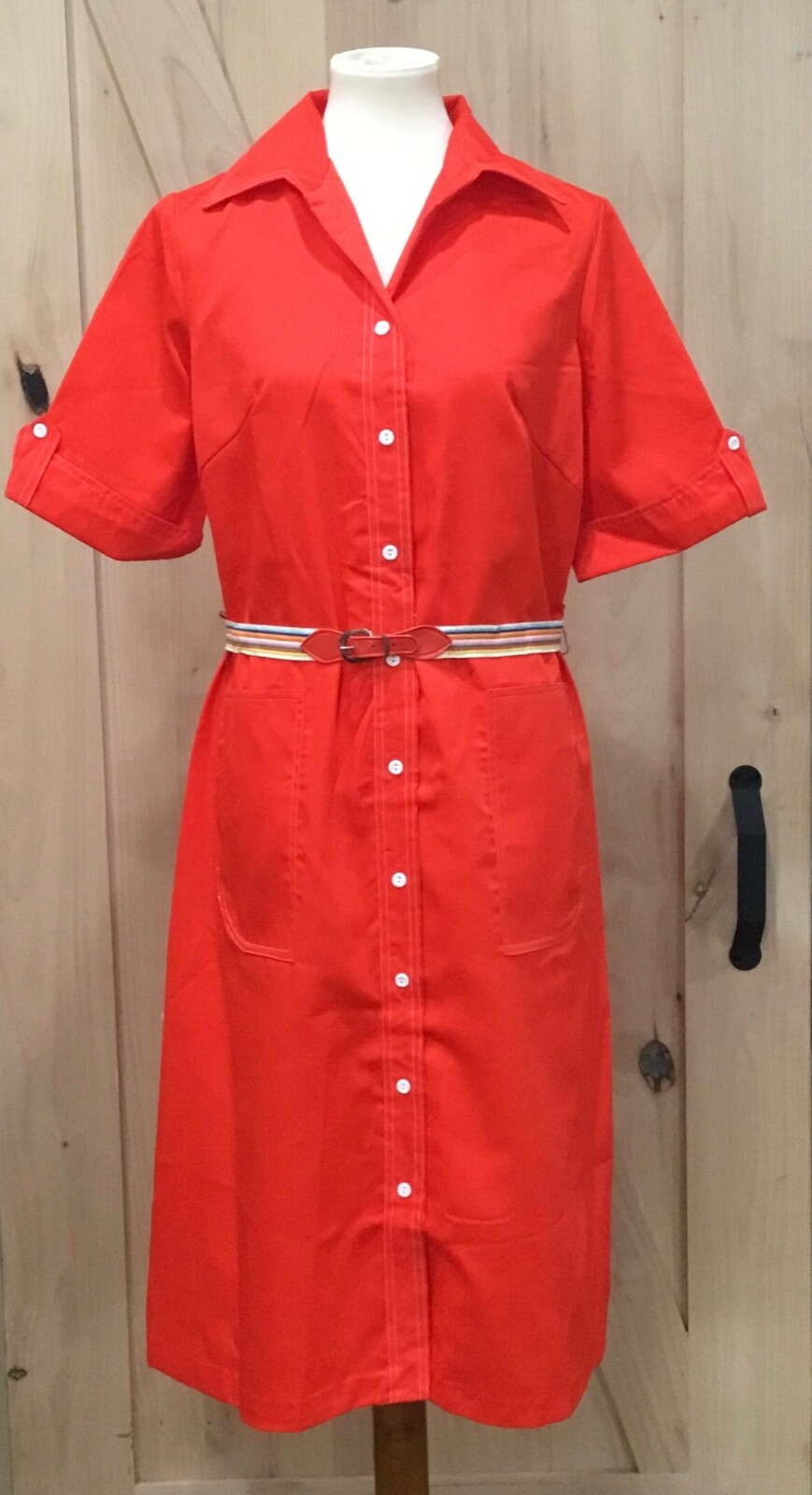 Vintage Walden Sport Red Button Down Dress with belt size 16