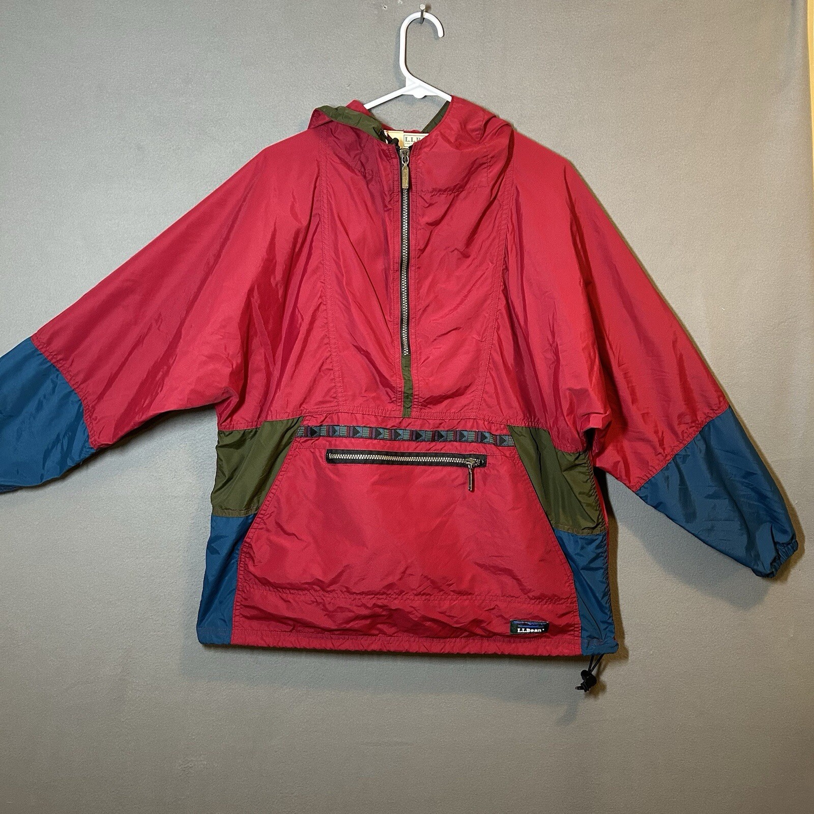 VINTAGE LL Bean 1/4 Zip Windbreaker Adult Ladies Lg Multi Color USA Made Rain